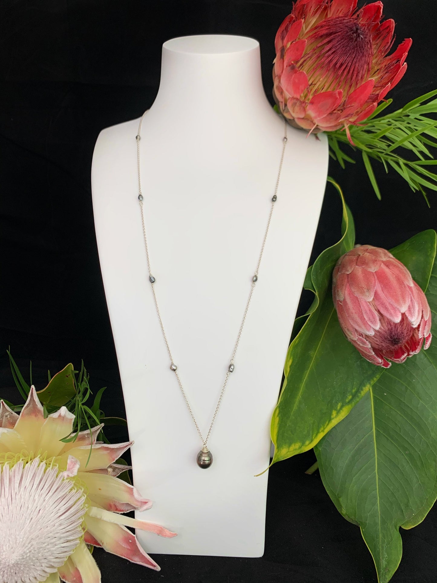 Tahitian pearl necklace — Long Keshi jewelry • genuine and organic gemstone • CHOOSE YOUR PEARL