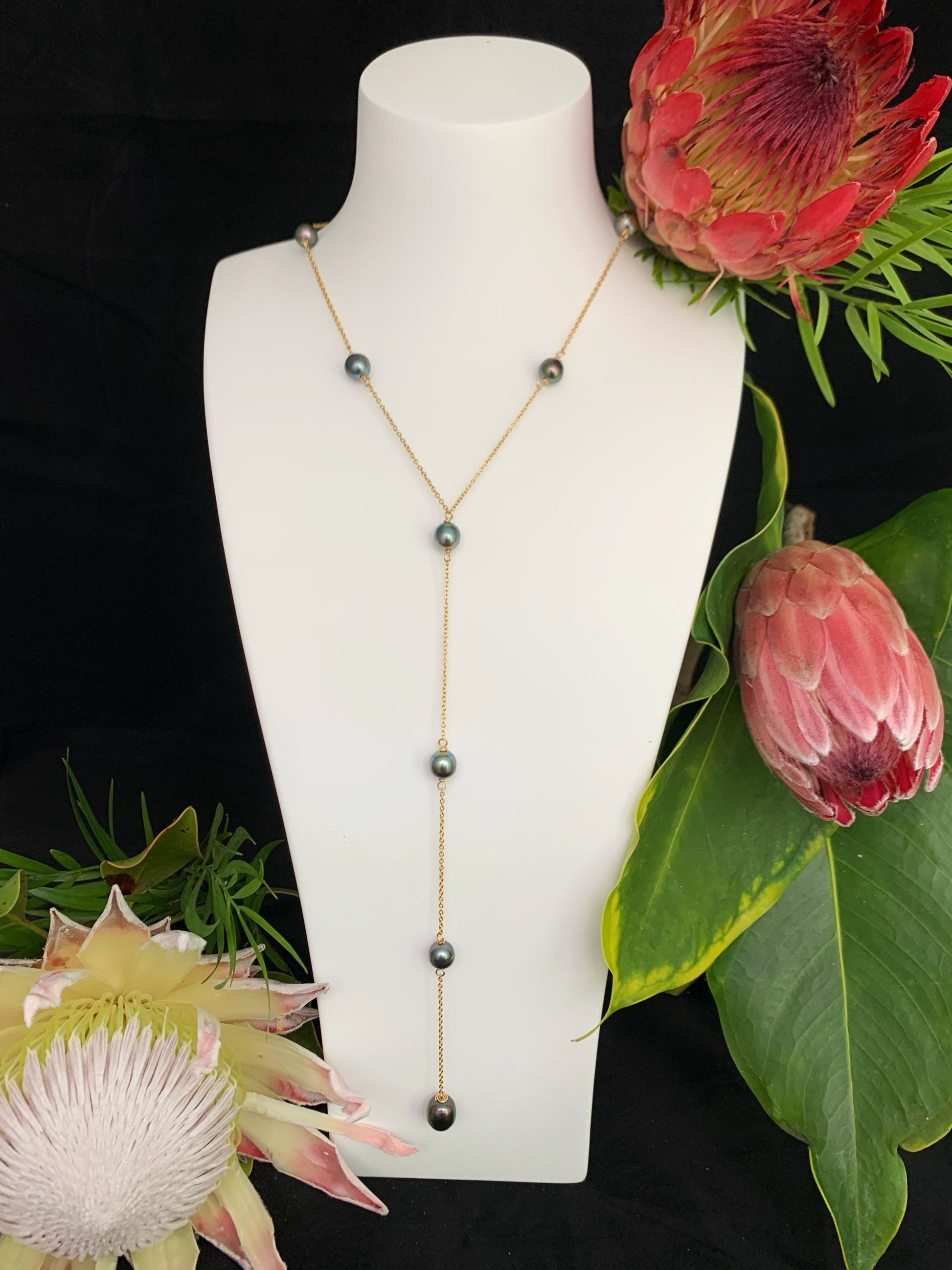 Tahitian Pearl Lariat Necklace: 14k Gold-Filled or Sterling Silver