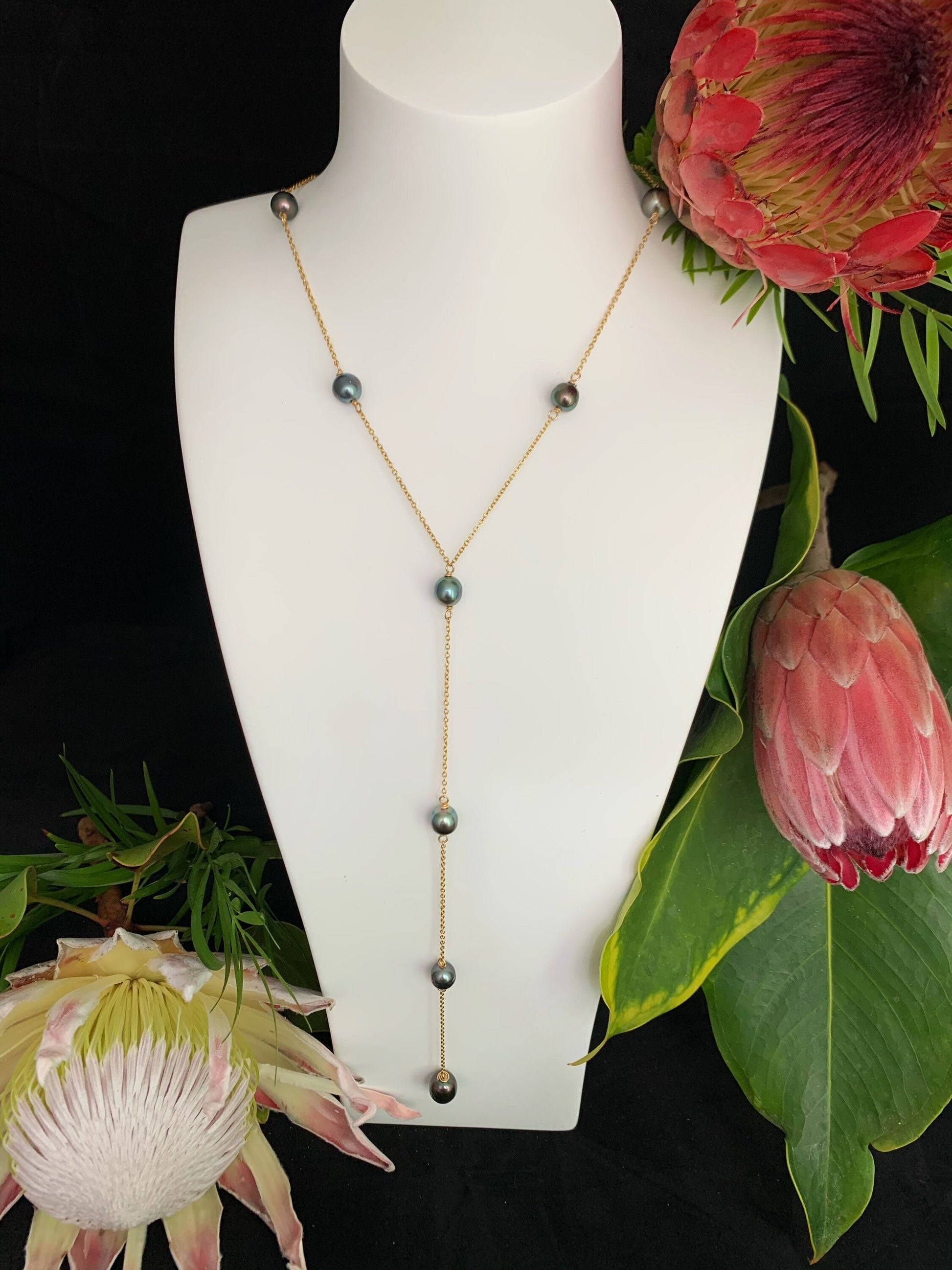 Tahitian Pearl Lariat Necklace: 14k Gold-Filled or Sterling Silver