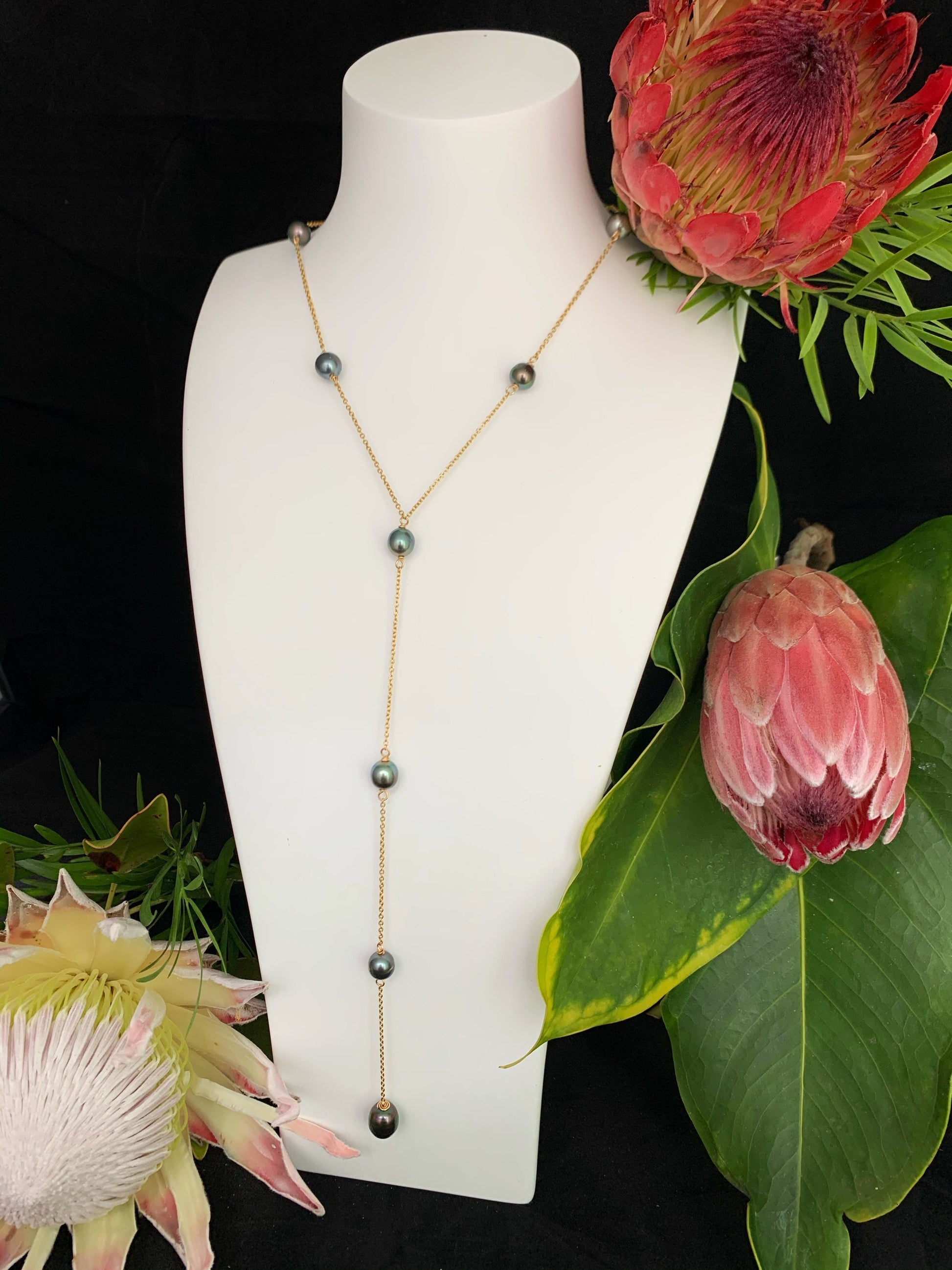 Tahitian Pearl Lariat Necklace: 14k Gold-Filled or Sterling Silver