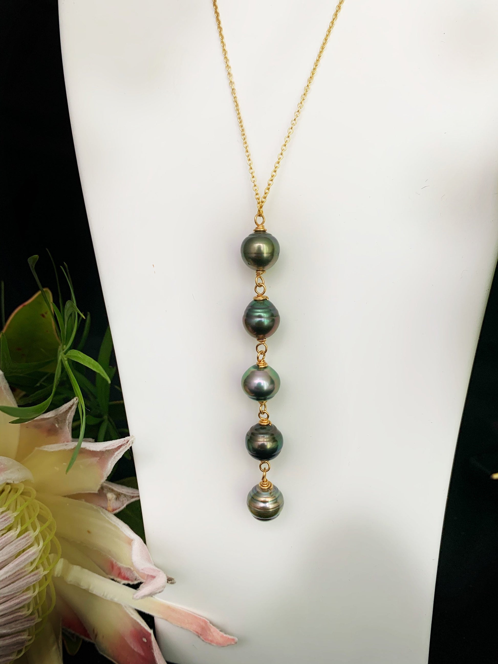 Long Tahitian Pearl Necklace – Handmade Black Pearl Jewelry • Hawaiian Artisan Gift
