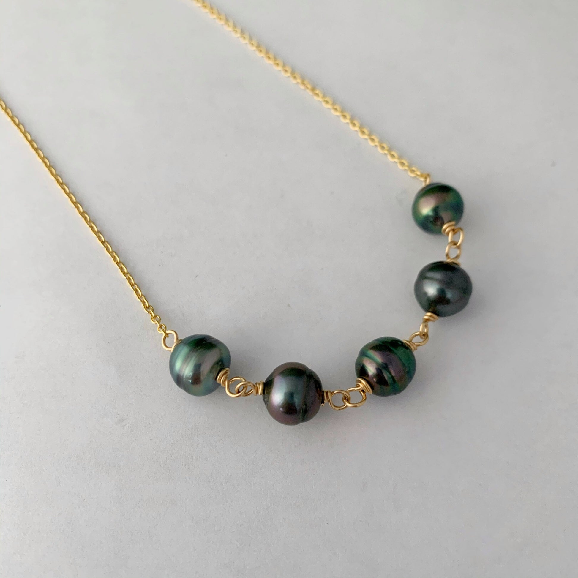 Tahitian Pearl Necklace – 5 Genuine Black Pearls
