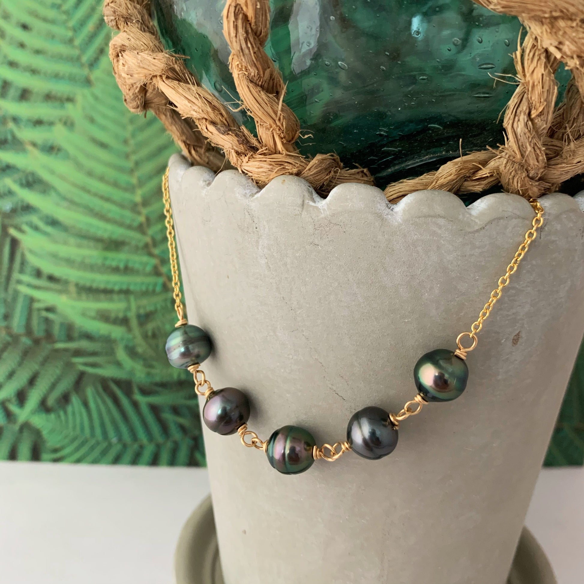 Tahitian Pearl Necklace – 5 Genuine Black Pearls