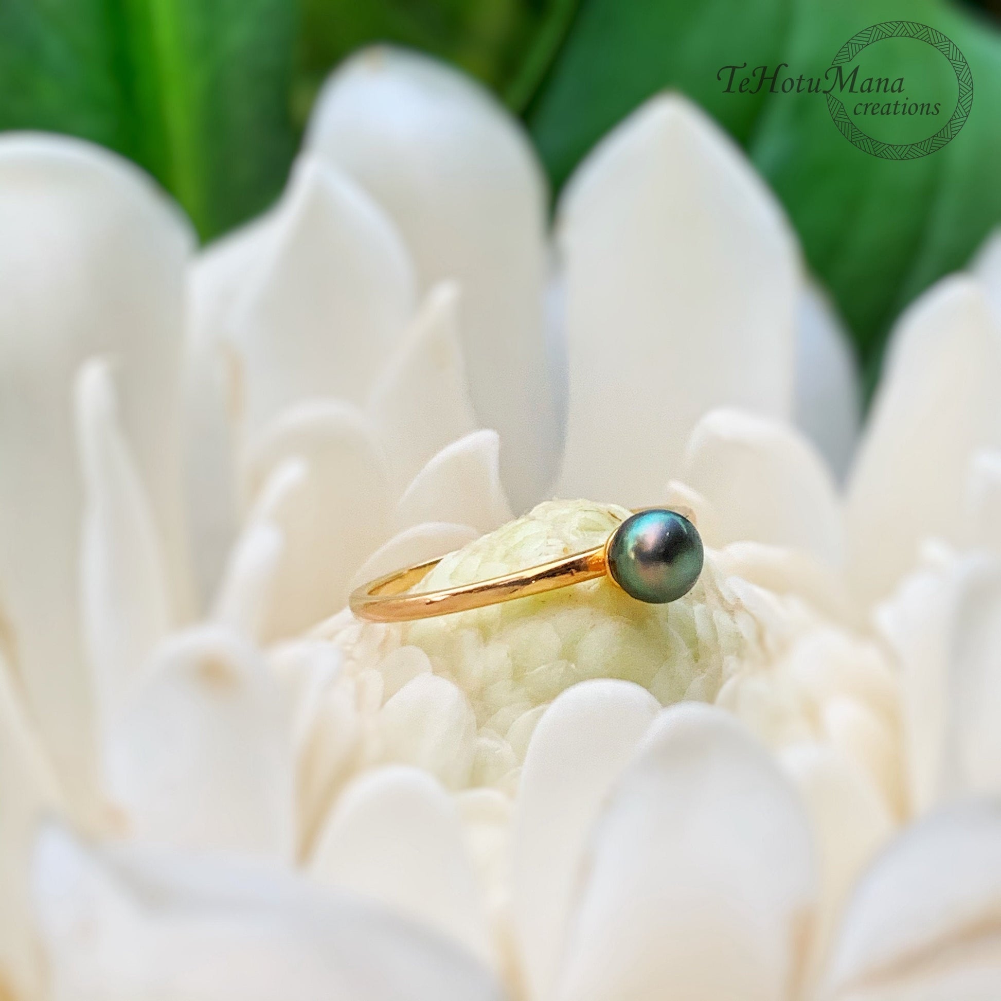 Tahitian Keshi Pearl Ring: Gold Vermeil Stacking Ring, June Birthstone
