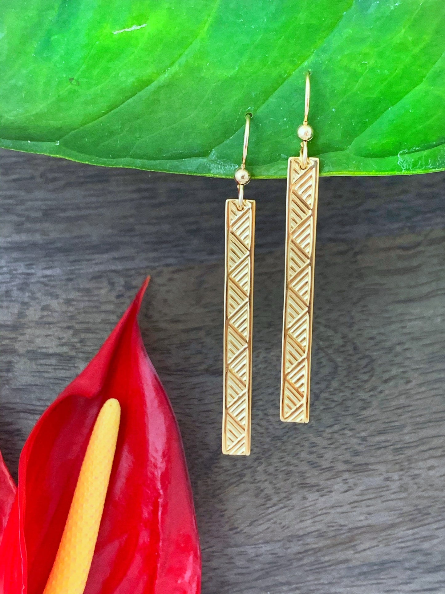 Hawaii earrings • Bar Lauhala : Gold vermeil or Sterling silver