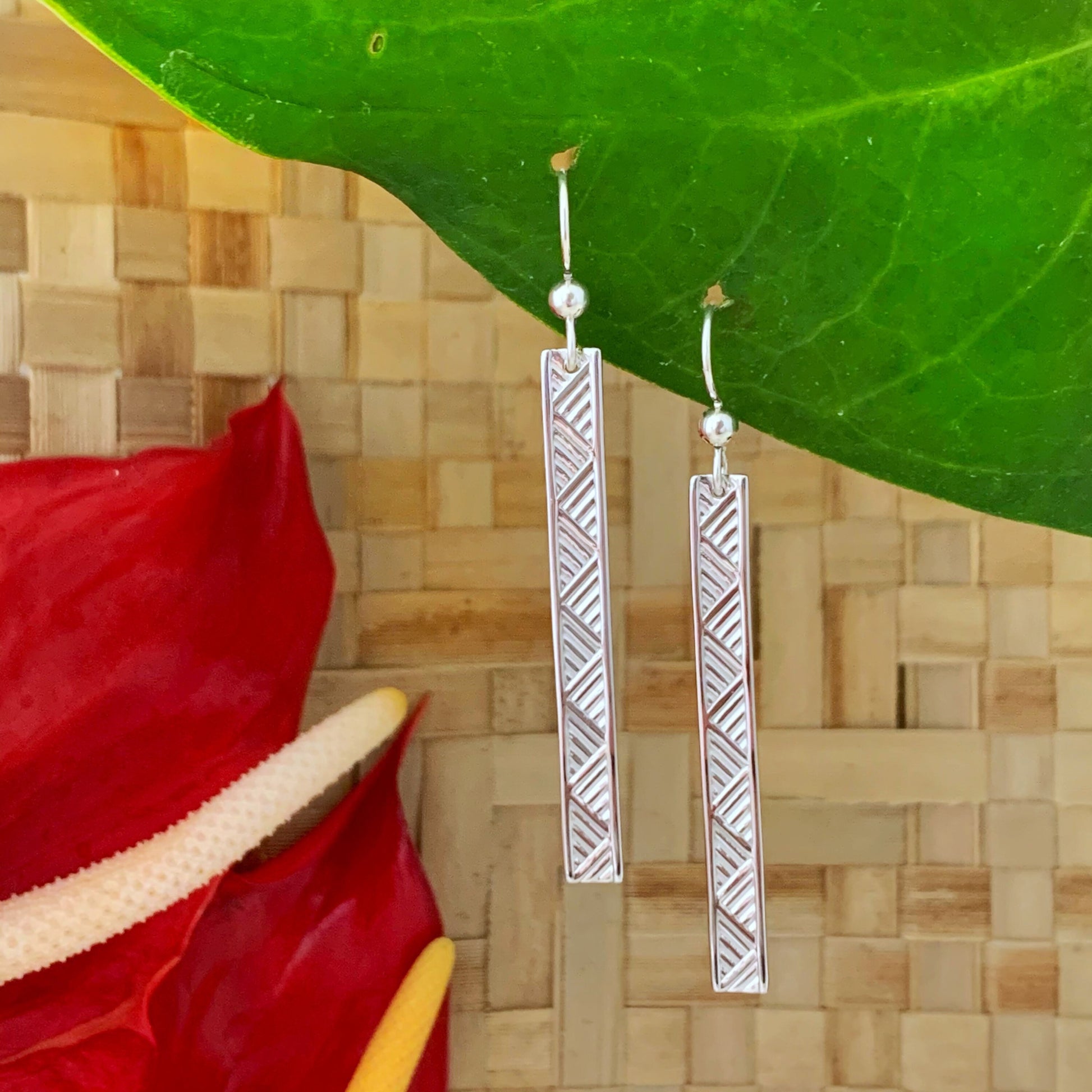 Hawaiian Gold Lauhala Bar Earrings : Gold vermeil or Sterlimg silver
