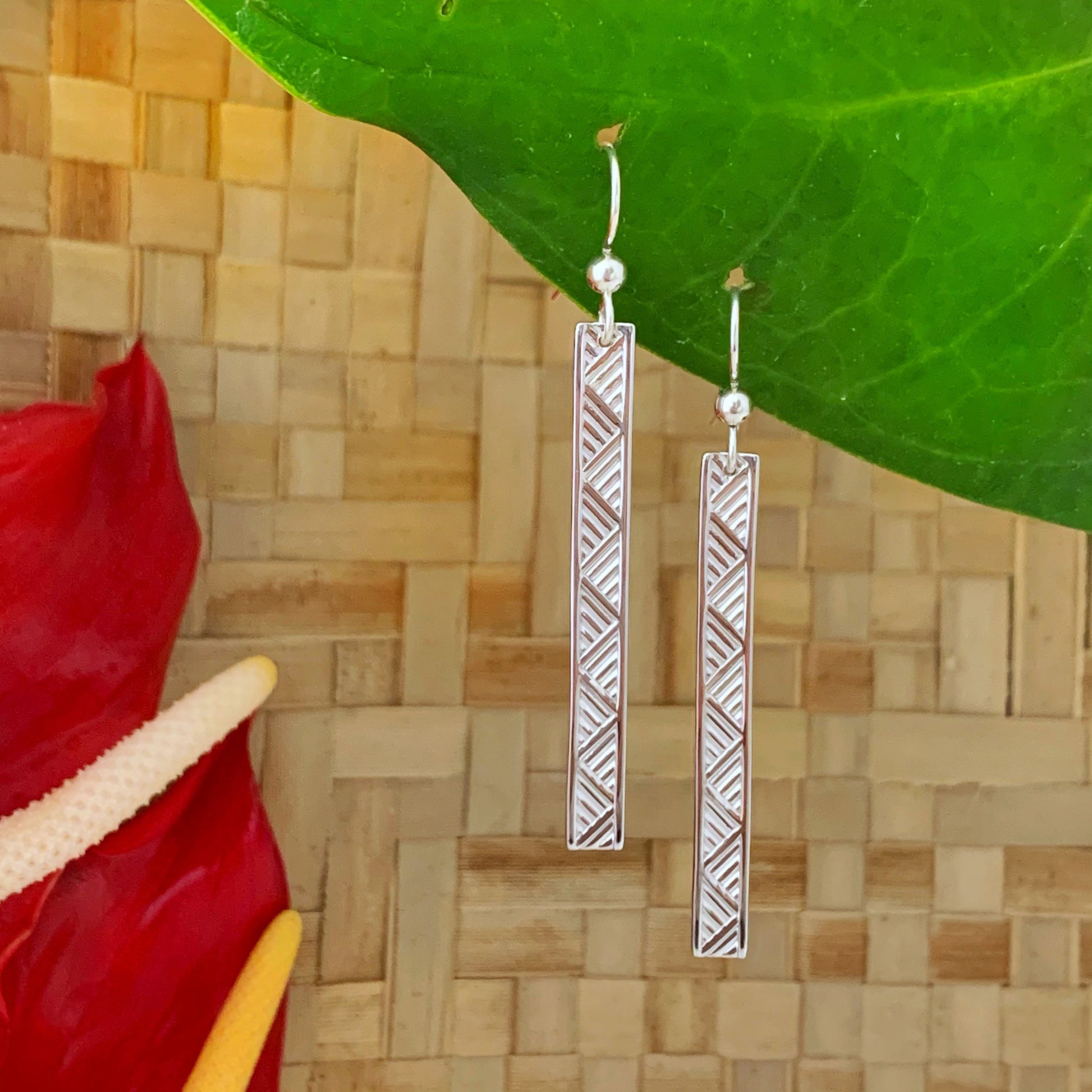 Hawaiian Gold Lauhala Bar Earrings : Gold vermeil or Sterlimg silver