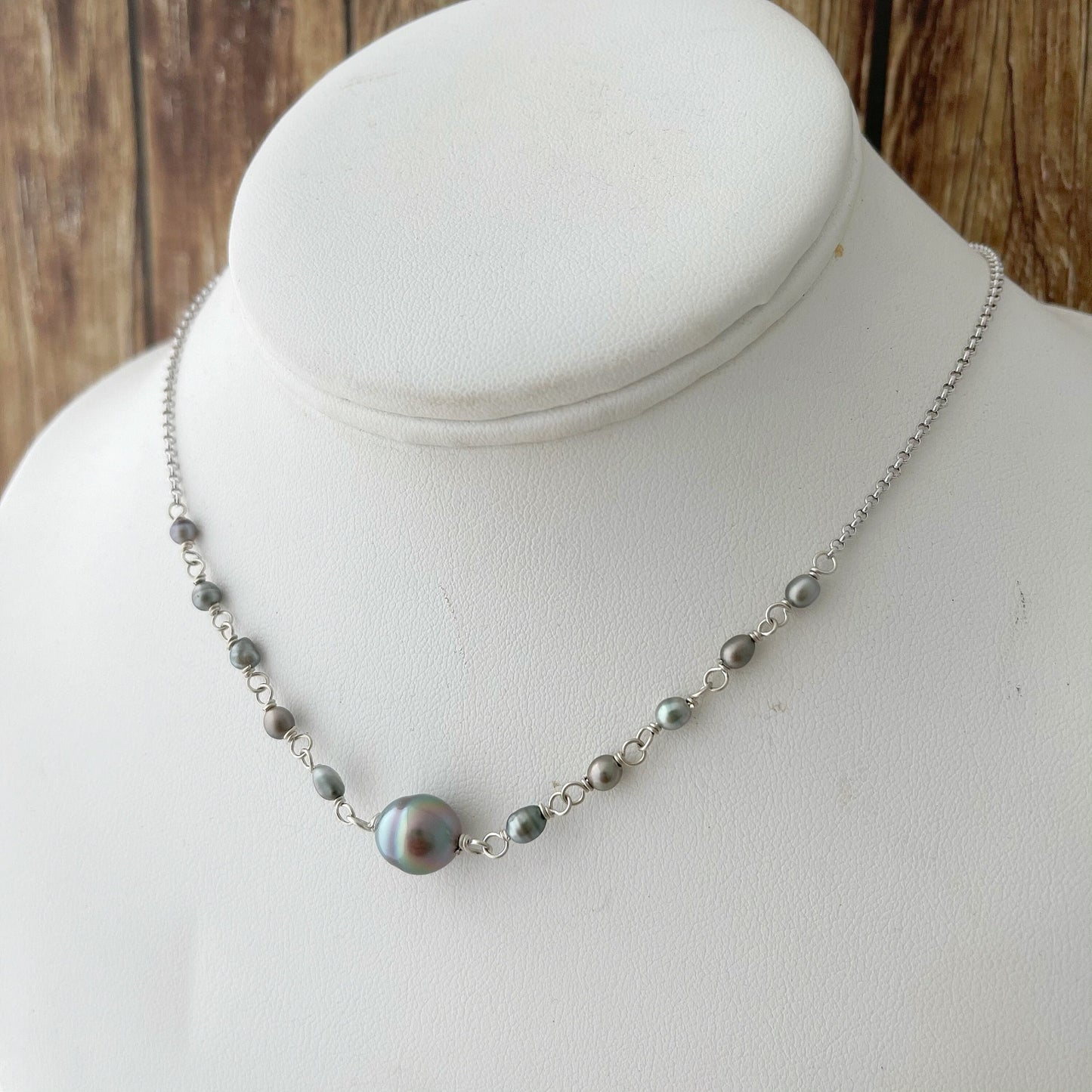 Sterling Silver Tahitian Pearl Choker: Keshi Station Necklace