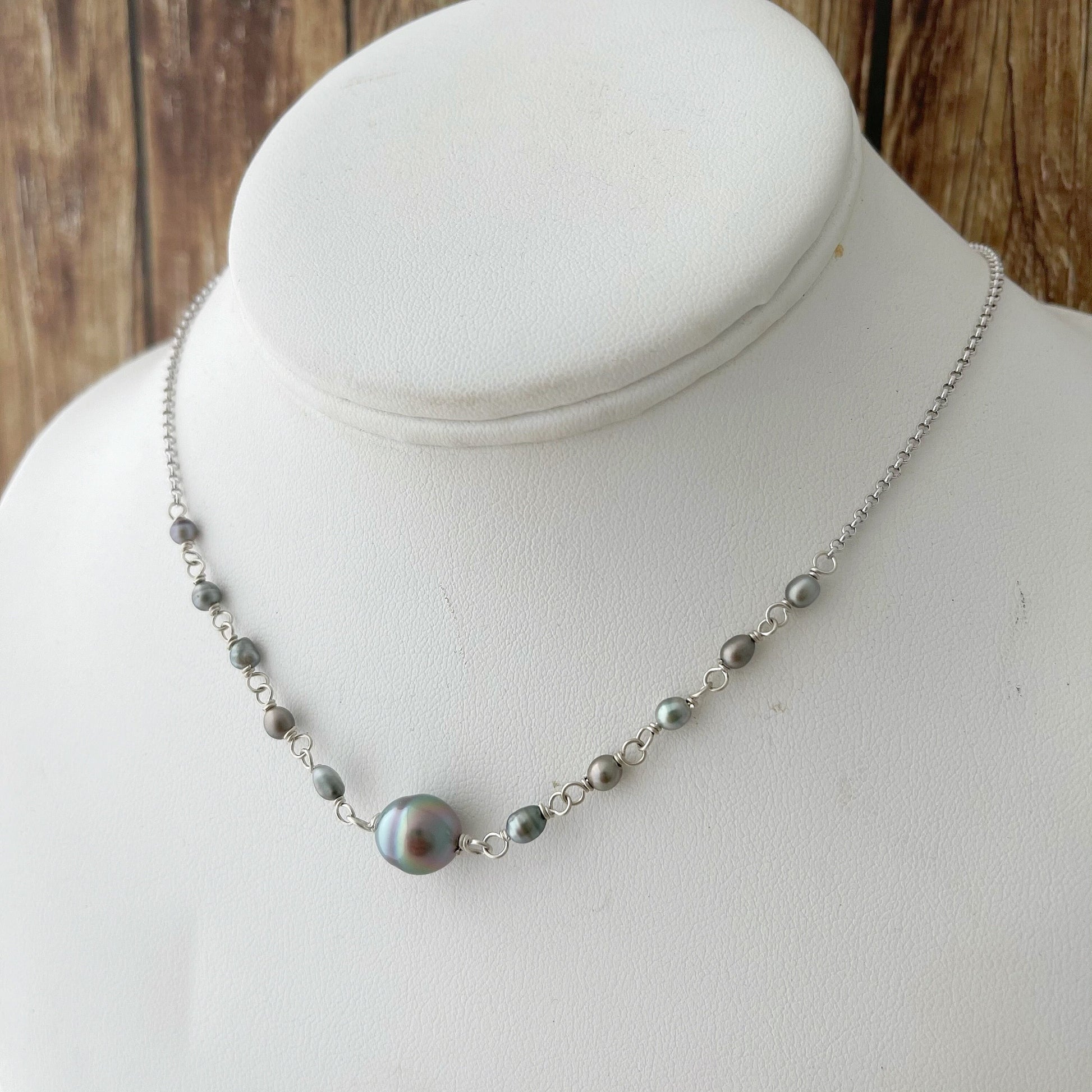 Sterling Silver Tahitian Pearl Choker: Keshi Station Necklace