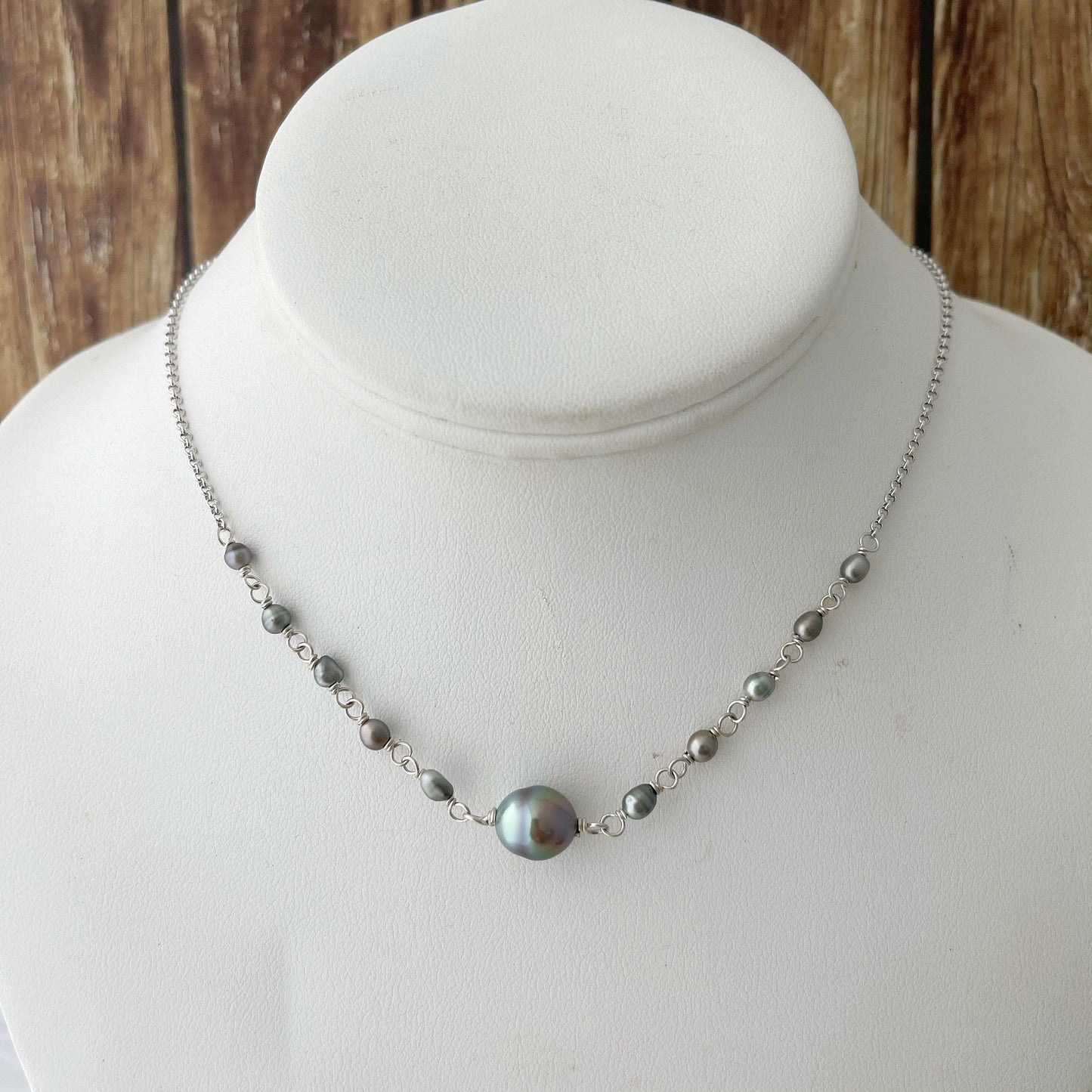 Sterling Silver Tahitian Pearl Choker: Keshi Station Necklace