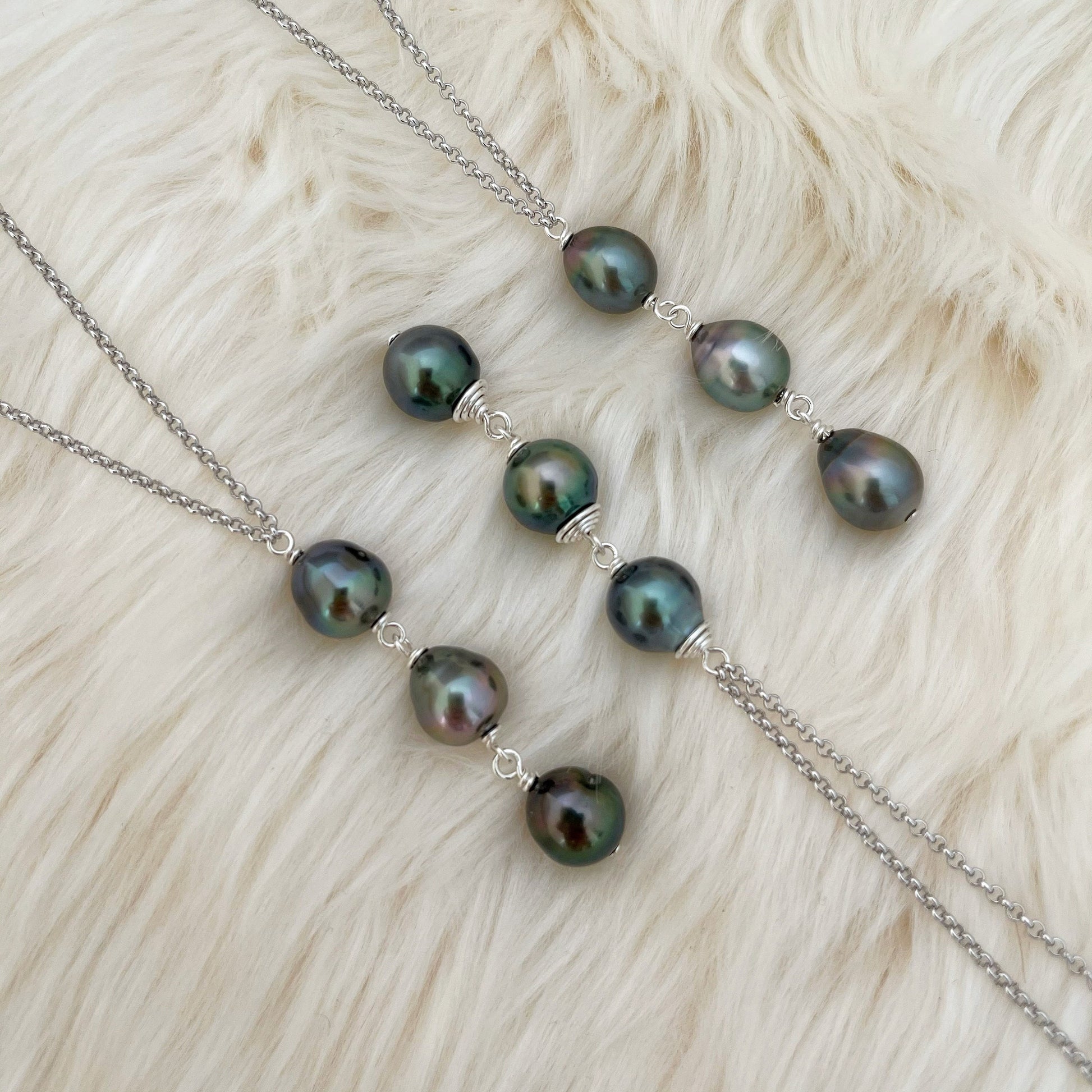 Triple Tahitian Pearl Necklace • Sterling Silver or Gold filled