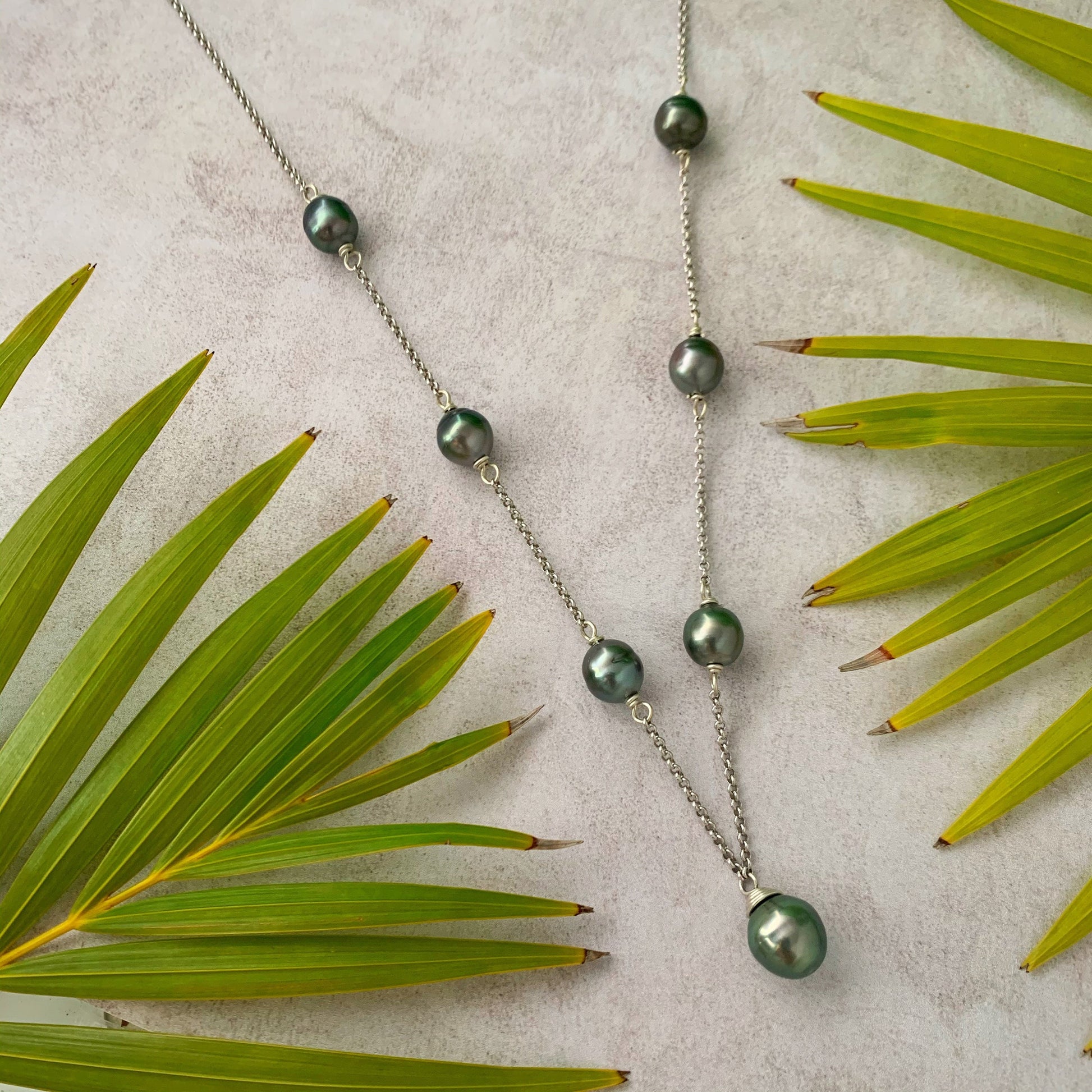 Tahitian pearl necklace • Linked pearls with drop pendant • Handmade in Hawaii jewelry