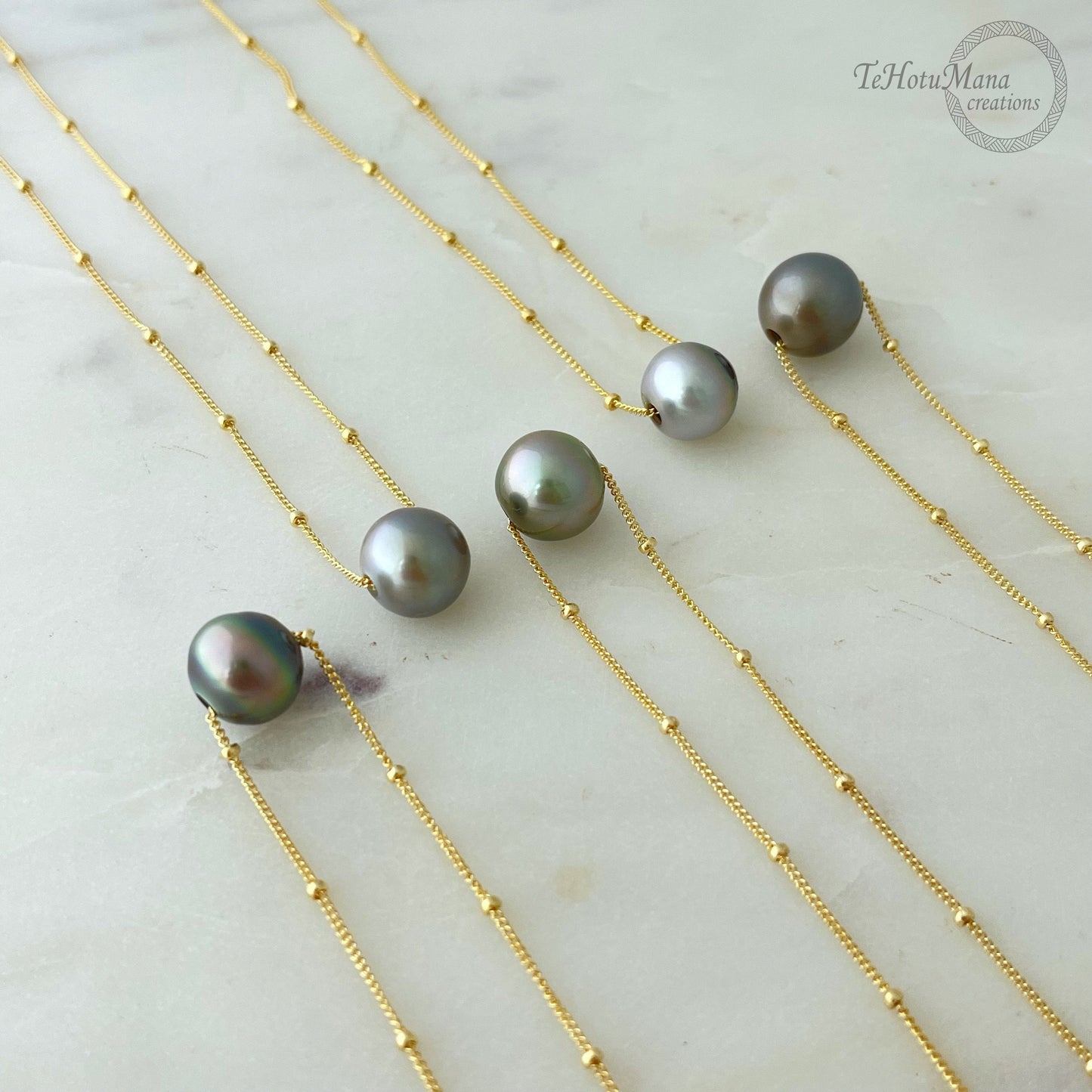 Tahitian pearl necklace - Slider • Floating pearl • Sliding Design in Gold filled • Handmade in Hawaii