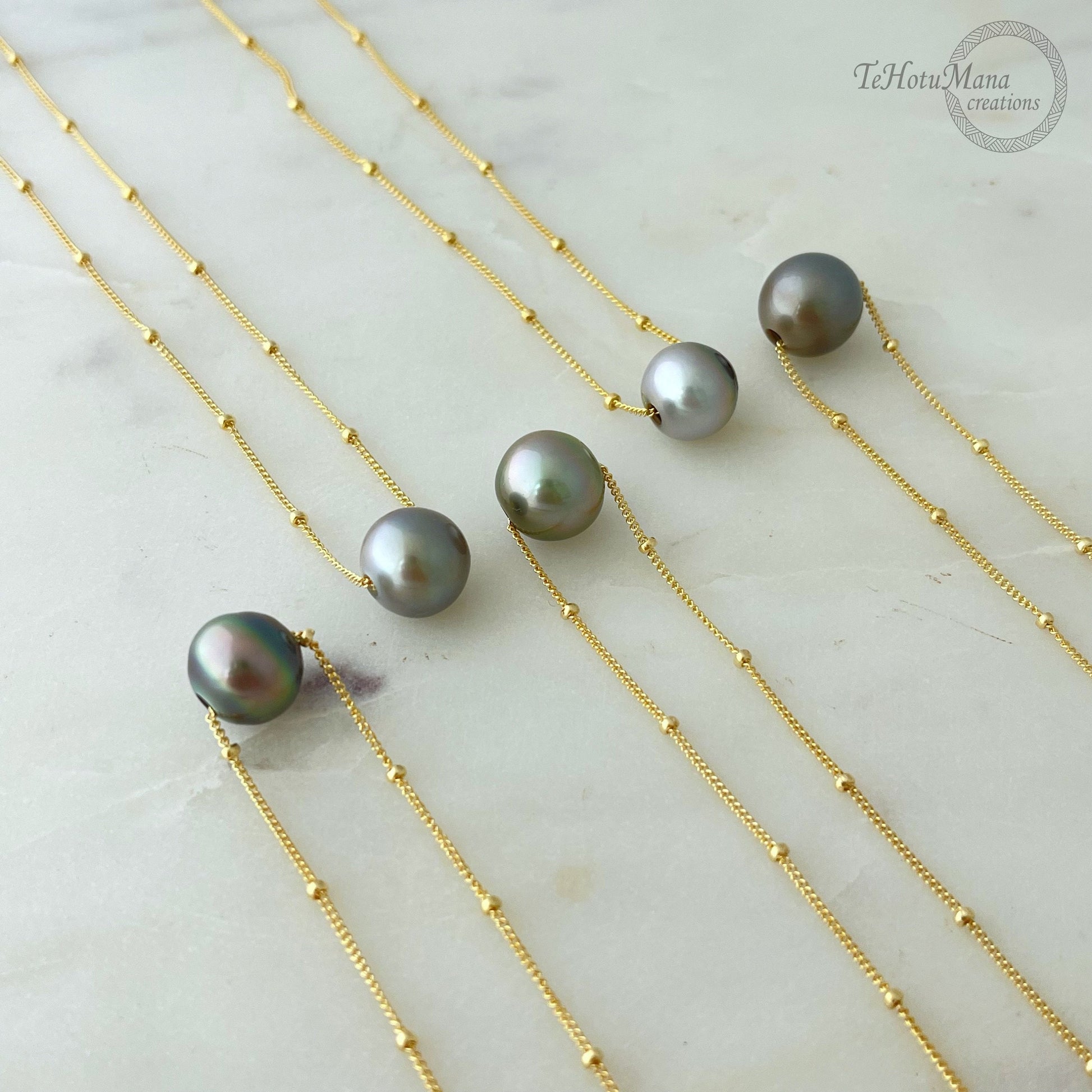 Tahitian pearl necklace - Slider • Floating pearl • Sliding Design in Gold filled • Handmade in Hawaii