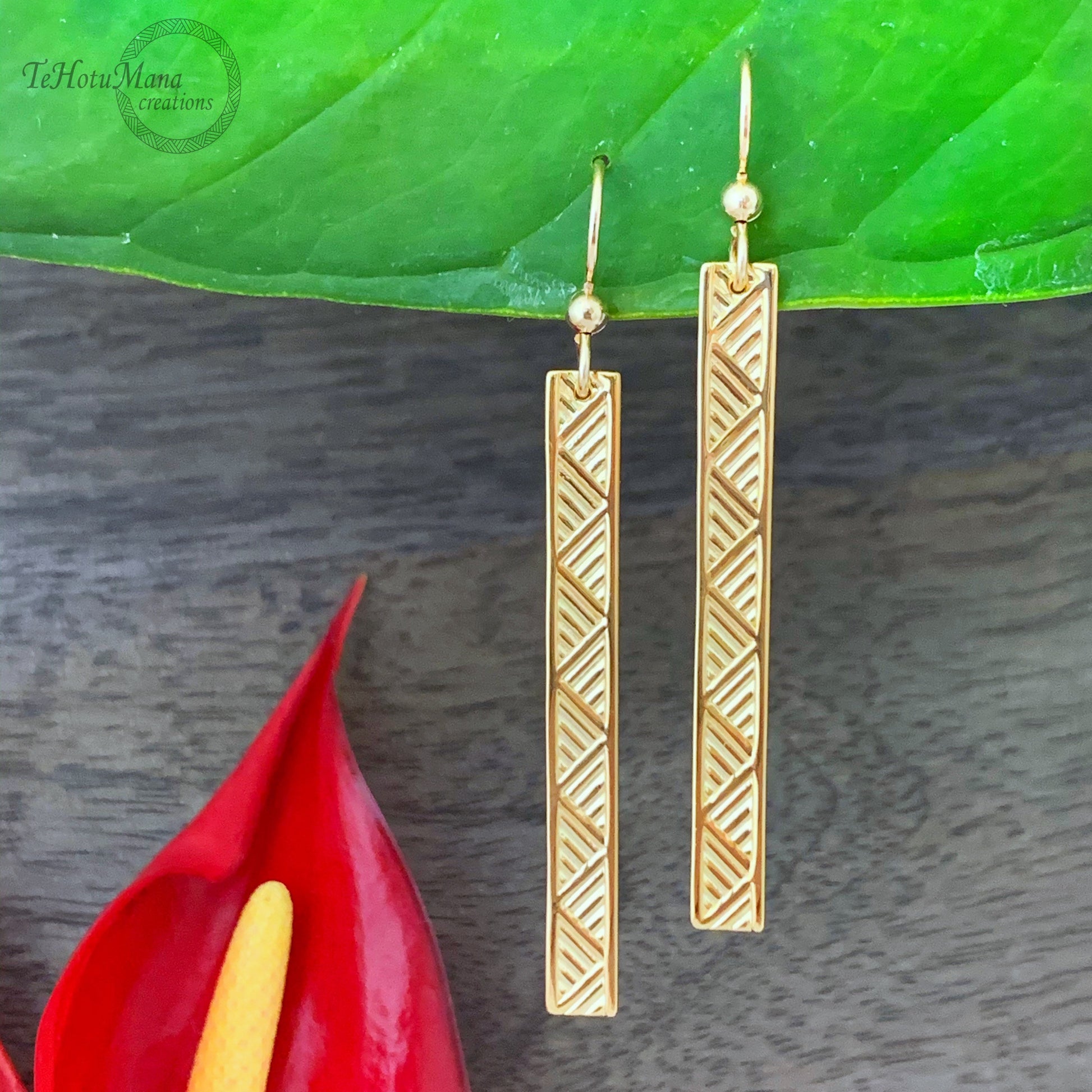Hawaii earrings • Bar Lauhala : Gold vermeil or Sterling silver