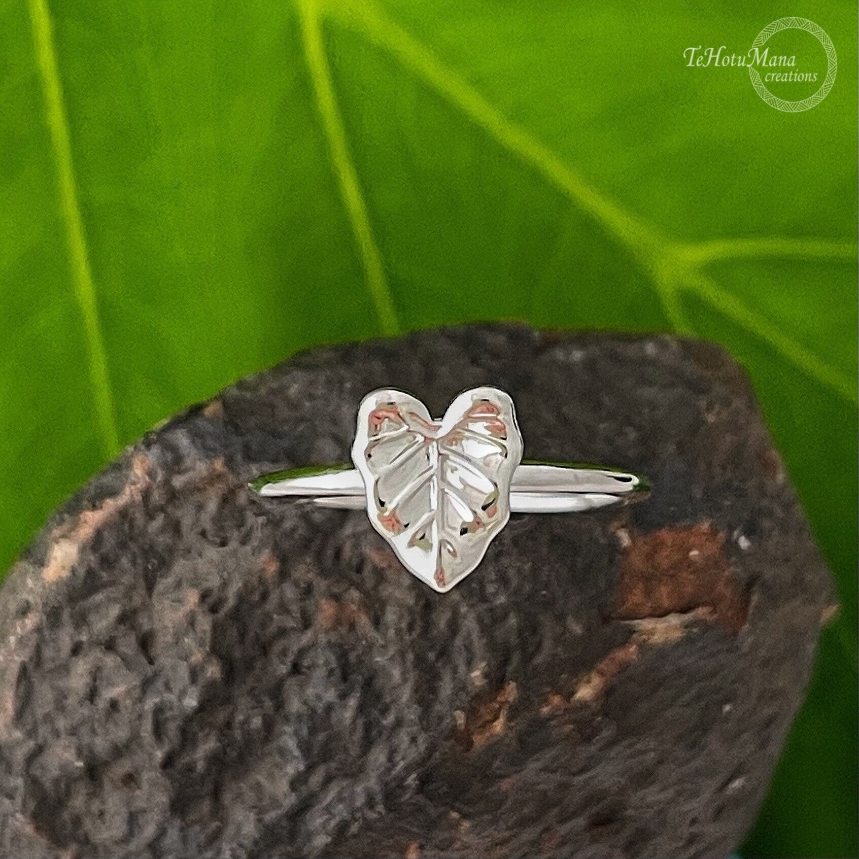 Sterling Silver Kalo Leaf Ring: Hawaiian Jewelry