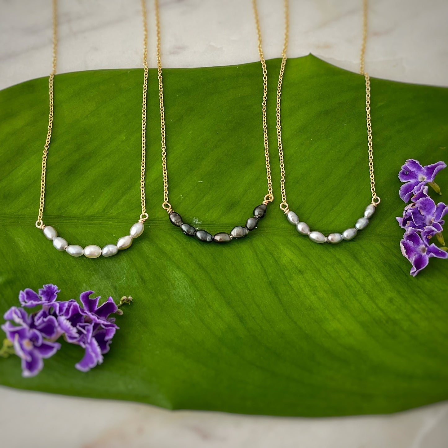 Tahitian Keshi Pearl Necklace: Gold filled or Silver Chain