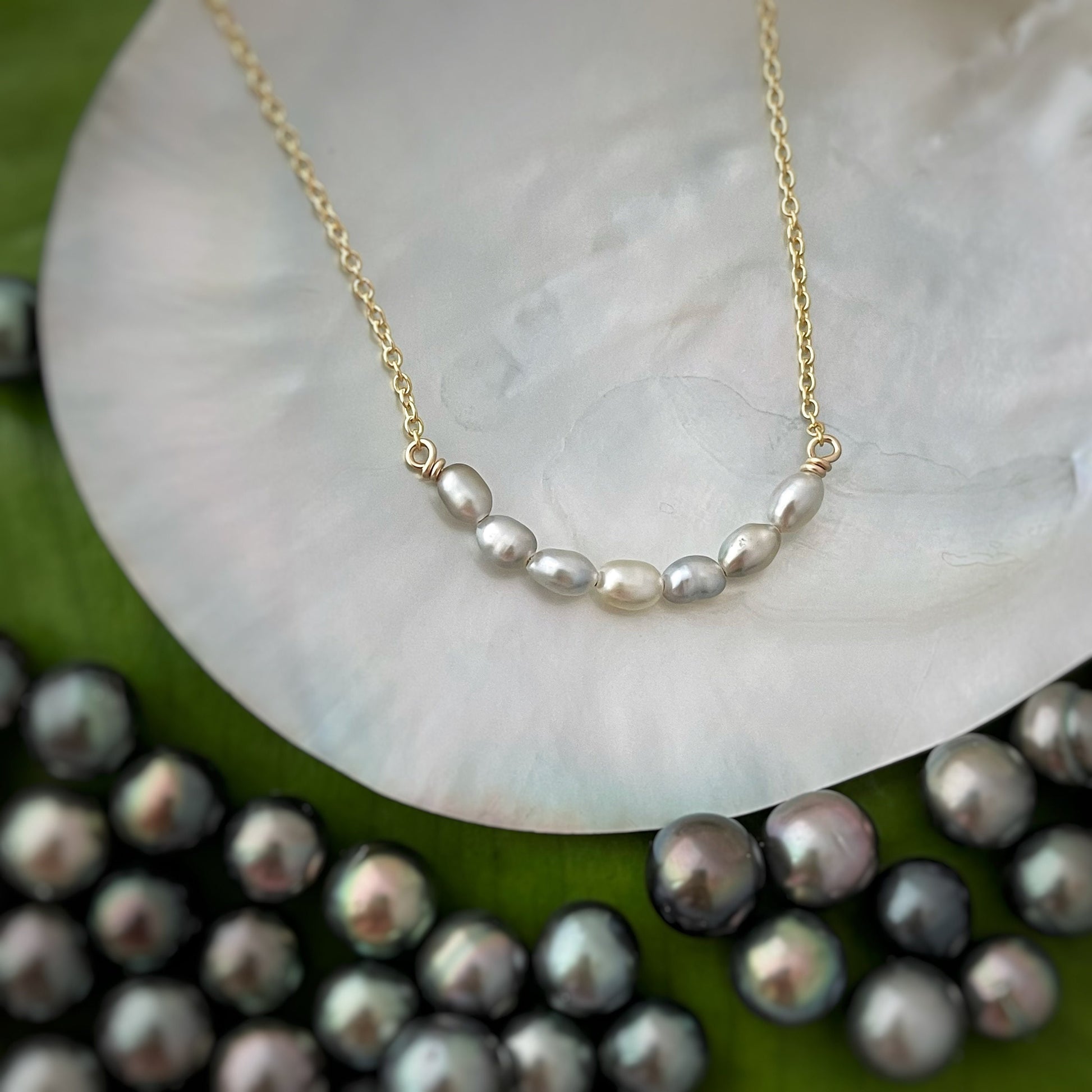 Tahitian Keshi Pearl Necklace: Gold filled or Silver Chain