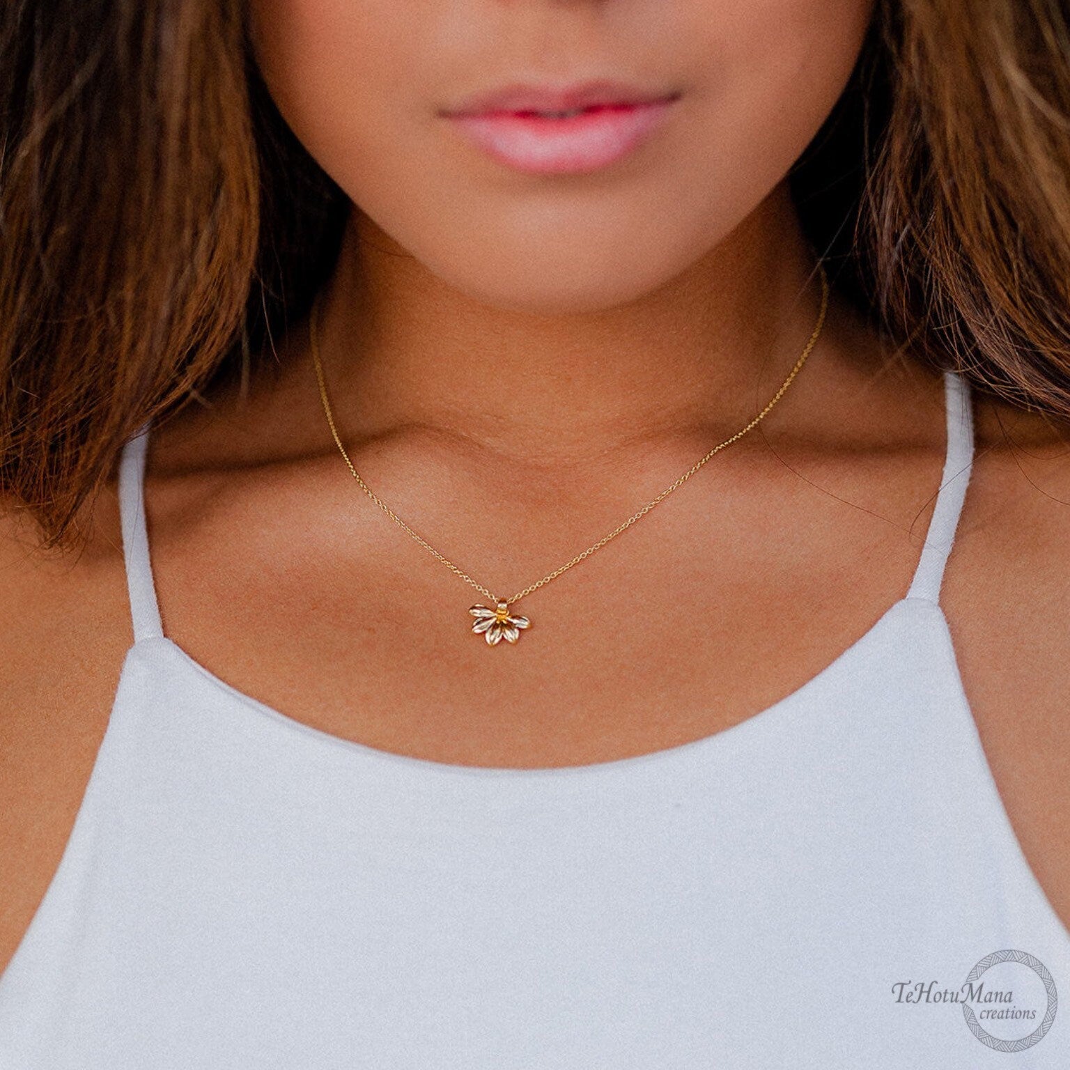 Naupaka Flower Pendant • Hawaiian Flower Necklace in Gold Vermeil • Everyday Island Jewelry
