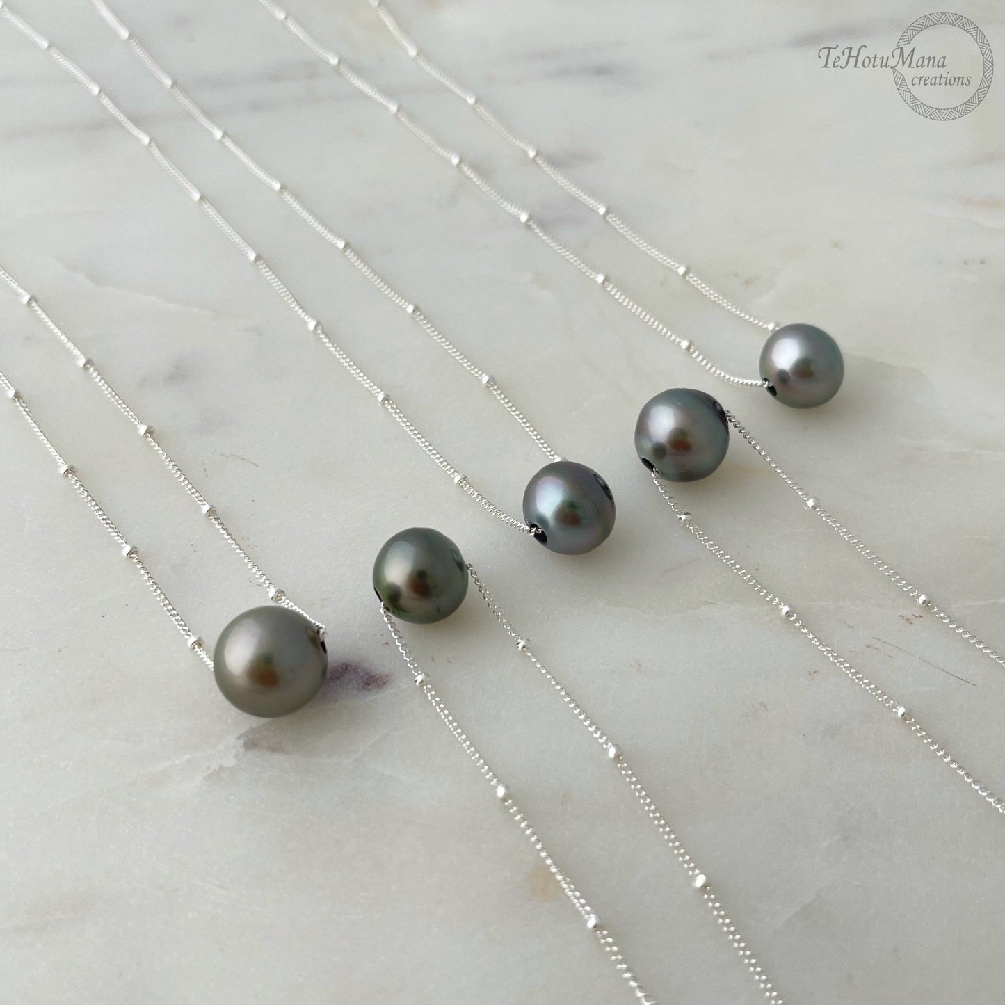 Tahitian Pearl Floating Necklace – Sliding Design in Sterling Silver – Handmade in Hawaii