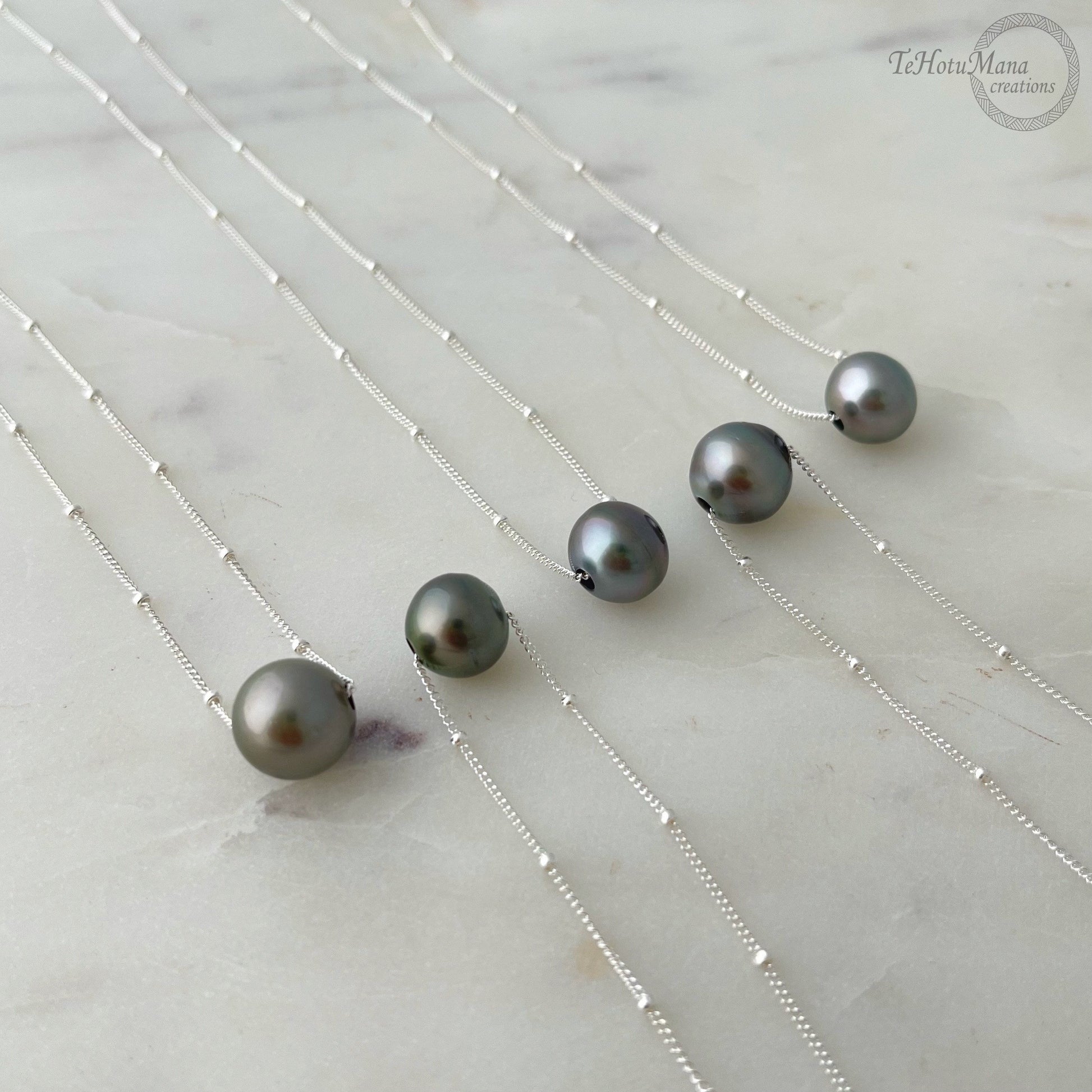 Tahitian Pearl Floating Necklace – Sliding Design in Sterling Silver – Handmade in Hawaii