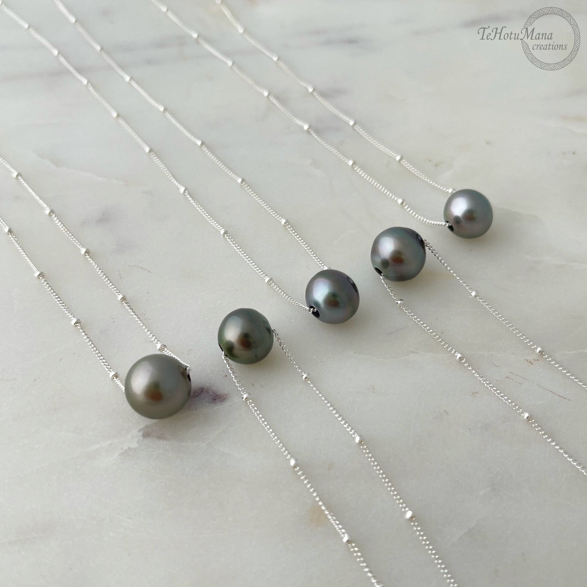 Tahitian Pearl Floating Necklace – Sliding Design in Sterling Silver – Handmade in Hawaii