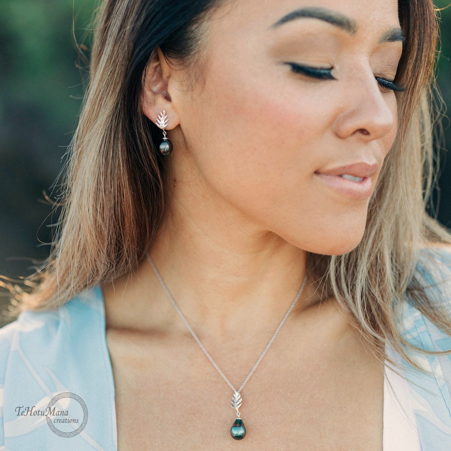 DOORBUSTER Tahitian pearl pendant — Ulu Leaf Hawaiian necklace • Sterling silver jewelry