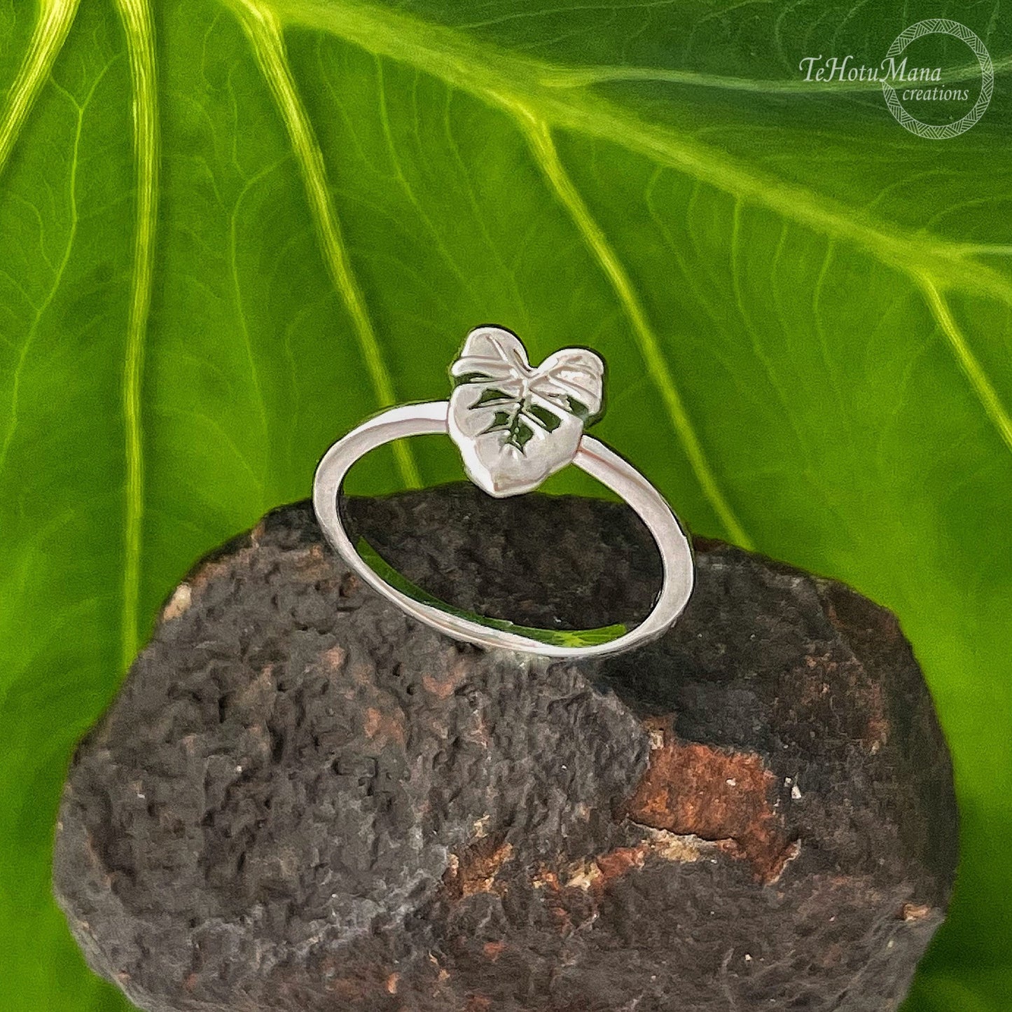 Sterling Silver Kalo Leaf Ring: Hawaiian Jewelry