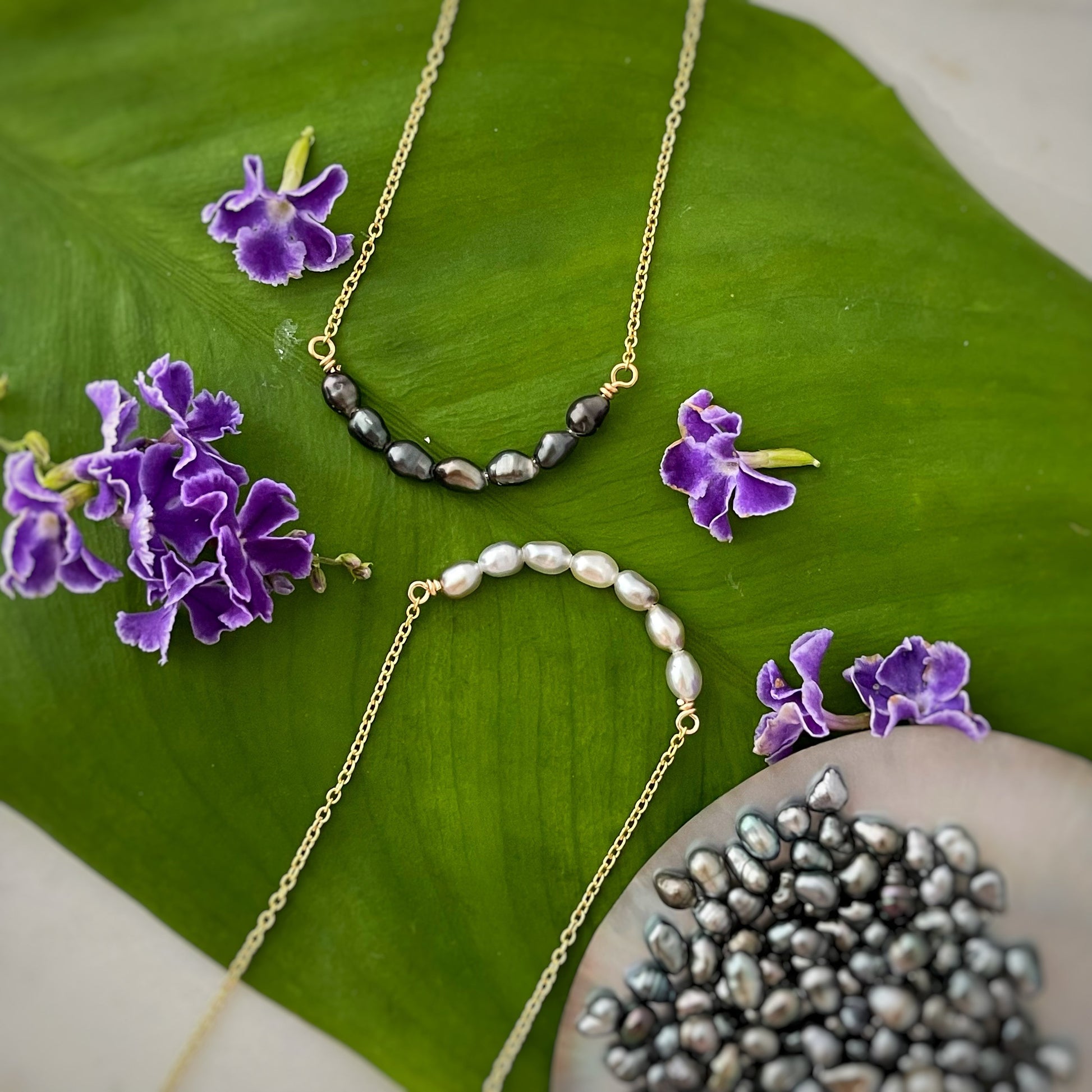 Tahitian Keshi Pearl Necklace: Gold filled or Silver Chain