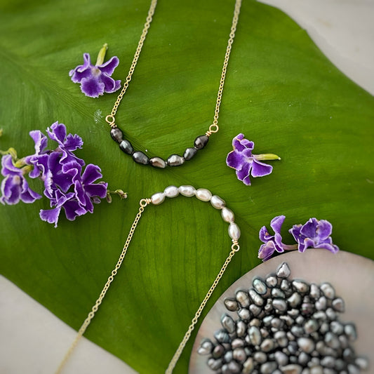 Tahitian Keshi Pearl Necklace: Gold filled or Silver Chain