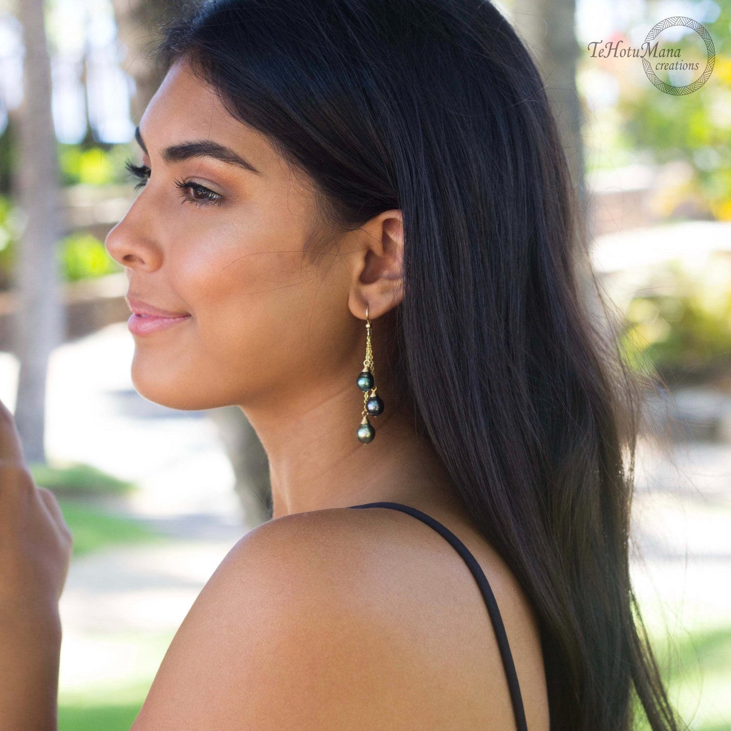 Elegant Cascading Tahitian Pearl Earrings - Gold Chain Dangle Design with Rare Vibrant Colors - Unique Handmade Jewelry