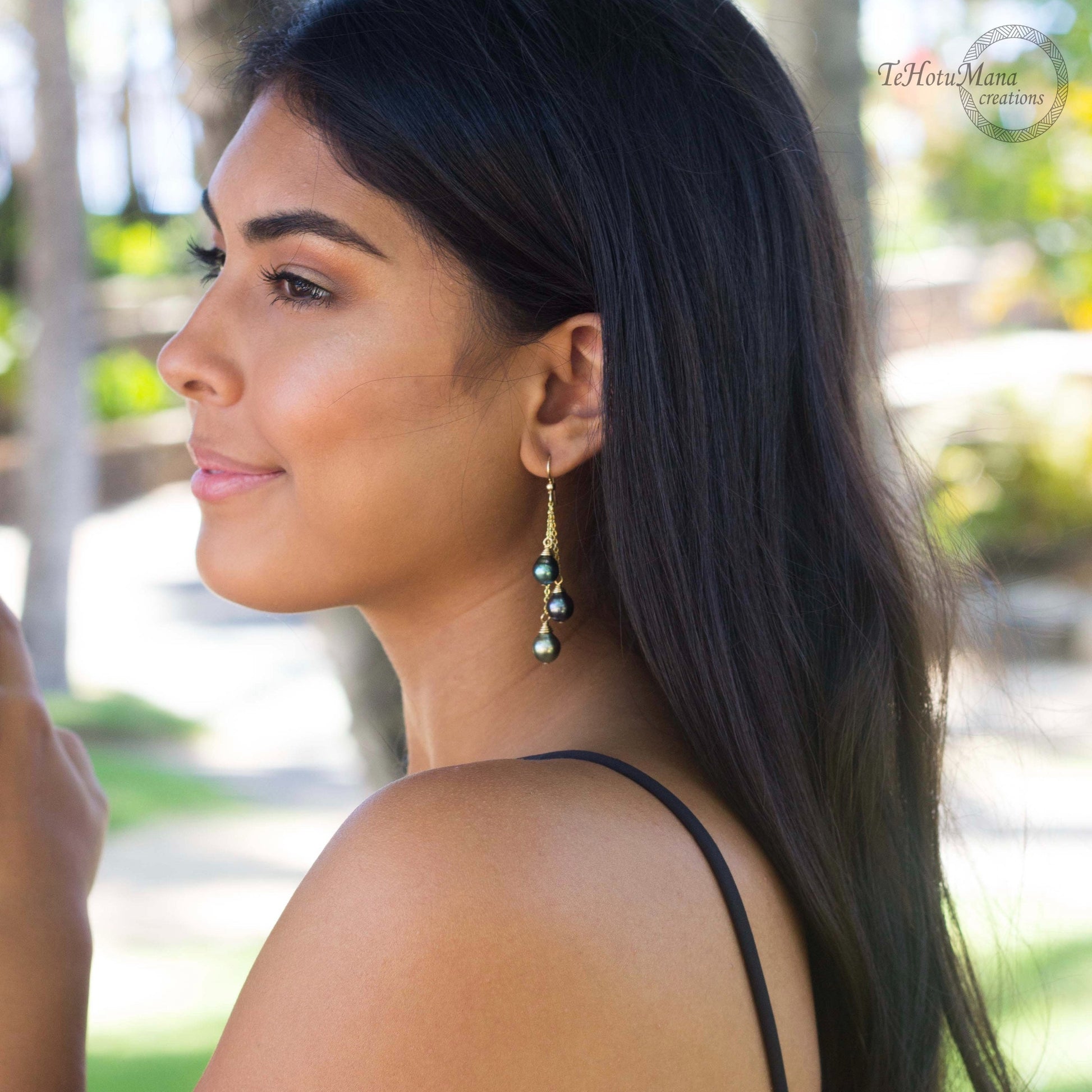 Elegant Cascading Tahitian Pearl Earrings - Gold Chain Dangle Design with Rare Vibrant Colors - Unique Handmade Jewelry