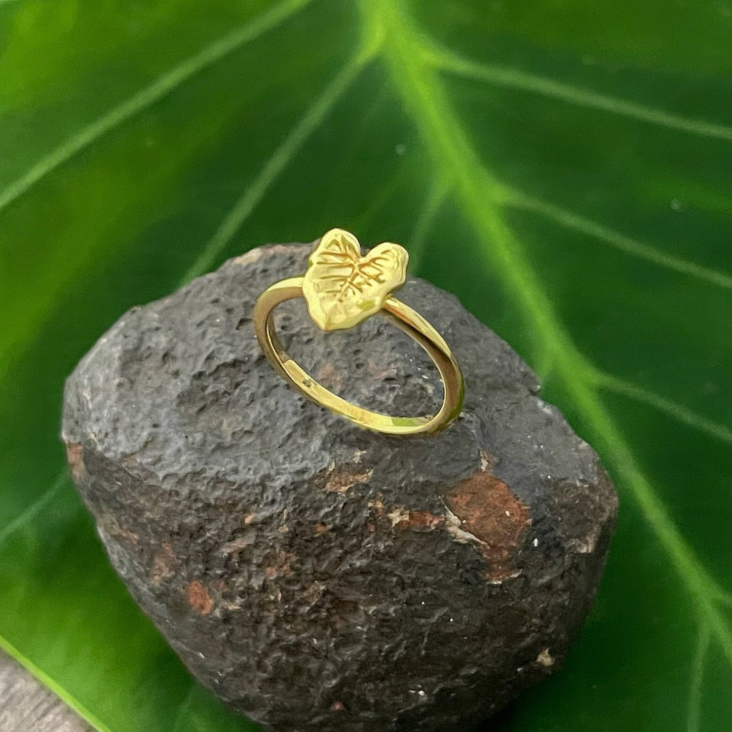 Kalo Leaf Ring – Gold Vermeil Hawaiian Taro Leaf Jewelry • Symbol of Aloha and Strength