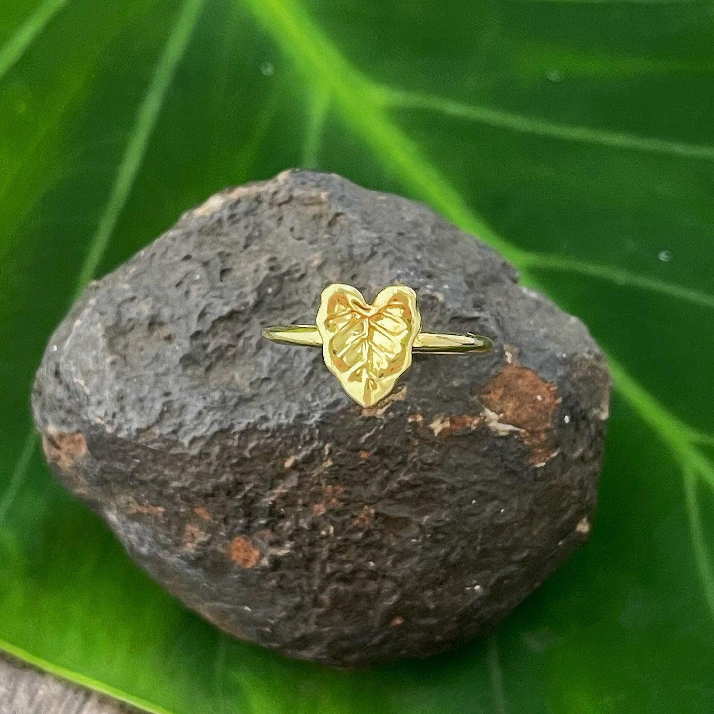 Kalo Leaf Ring – Gold Vermeil Hawaiian Taro Leaf Jewelry • Symbol of Aloha and Strength