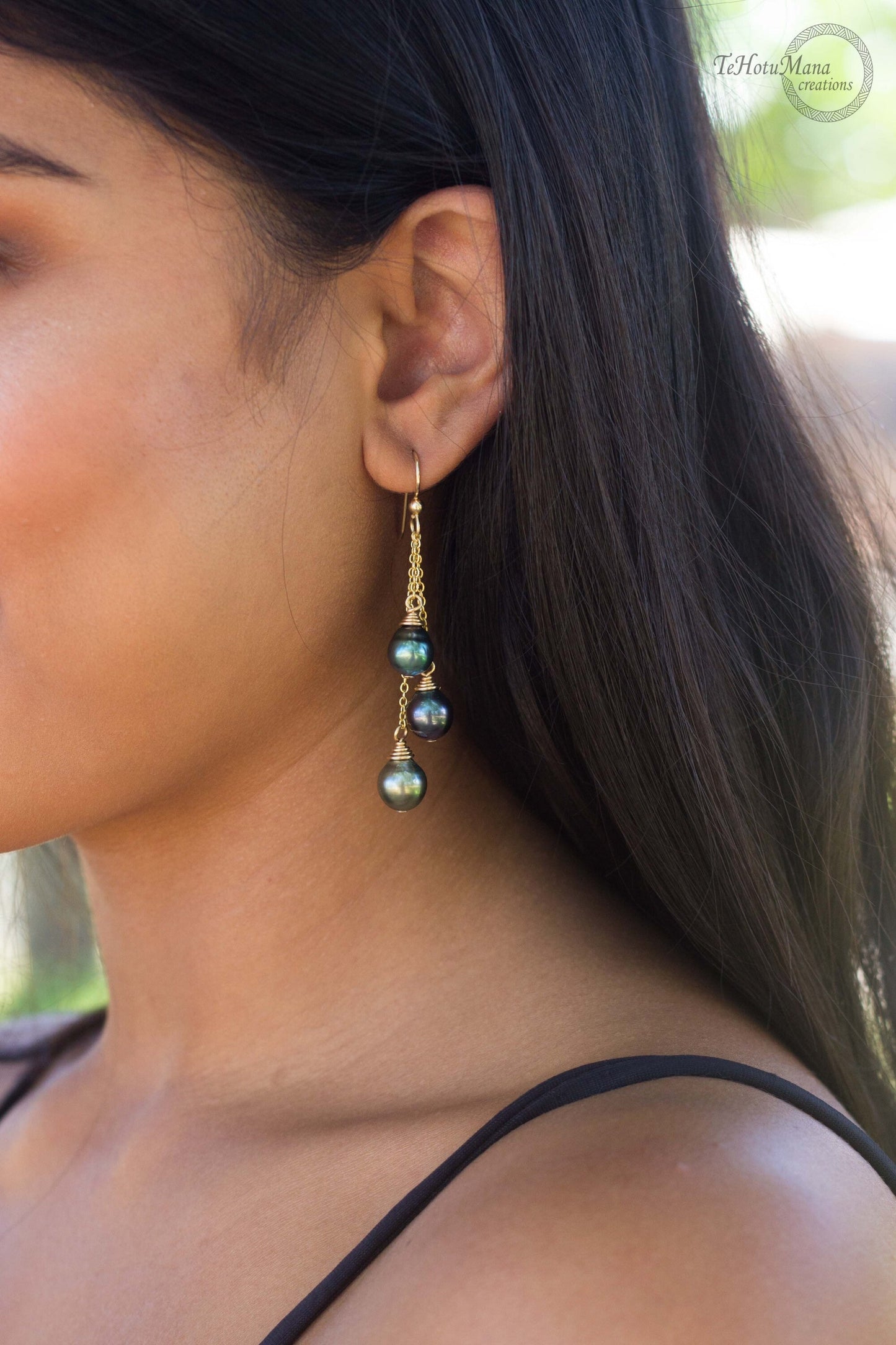 Elegant Cascading Tahitian Pearl Earrings - Gold Chain Dangle Design with Rare Vibrant Colors - Unique Handmade Jewelry