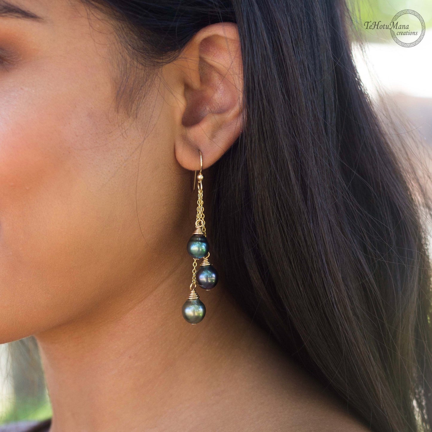 Elegant Cascading Tahitian Pearl Earrings - Gold Chain Dangle Design with Rare Vibrant Colors - Unique Handmade Jewelry