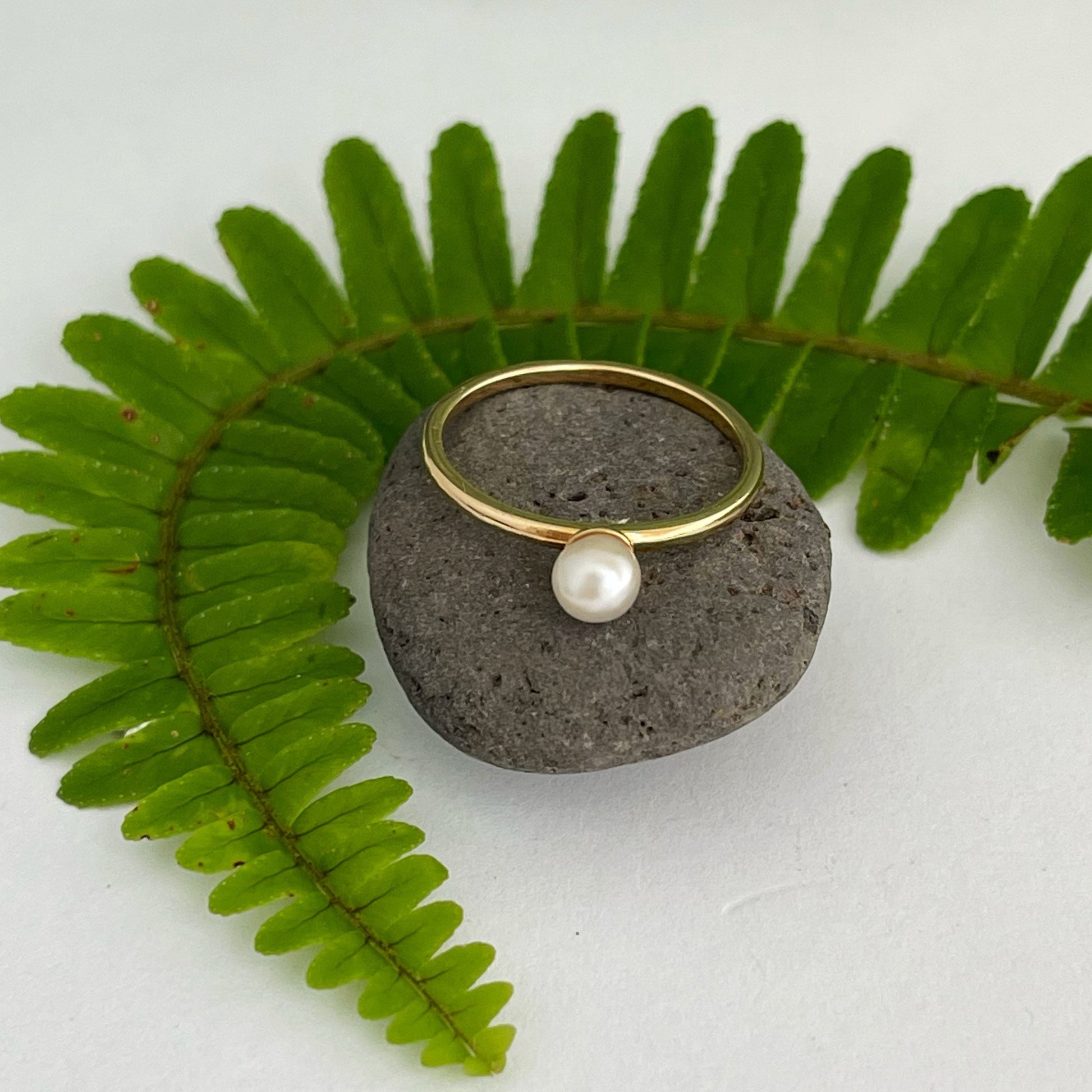 Tahitian Keshi Pearl Ring: Gold Vermeil Stacking Ring, June Birthstone