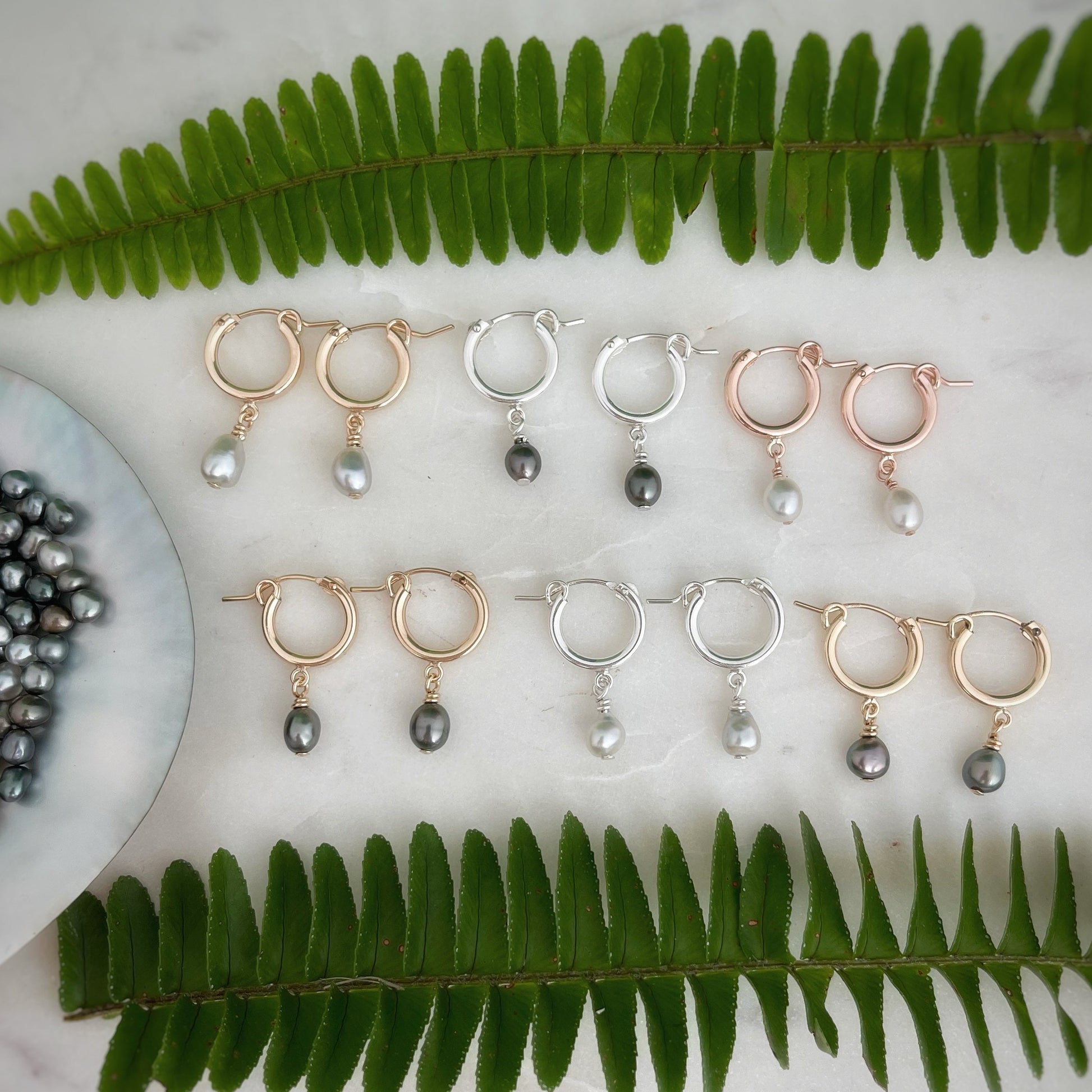 Tahitian Keshi Pearl Hoop Earrings: 14k Rose Gold Filled
