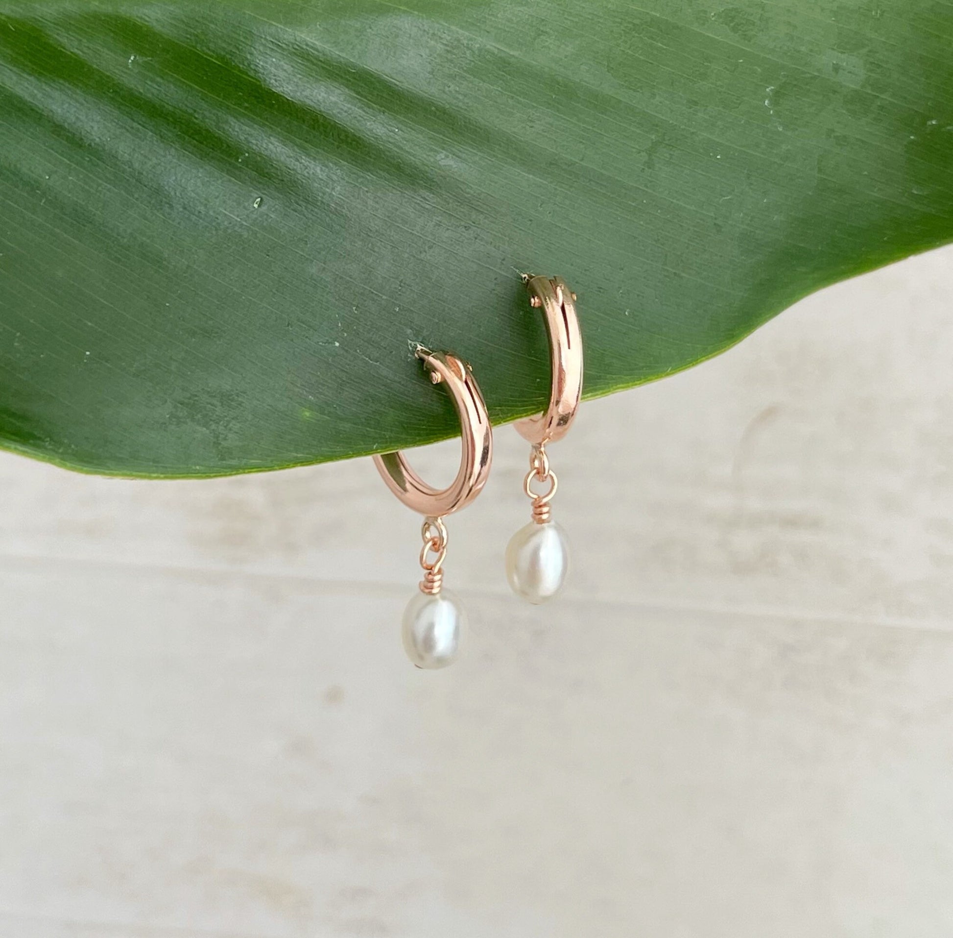 Tahitian Keshi Pearl Hoop Earrings: 14k Rose Gold Filled