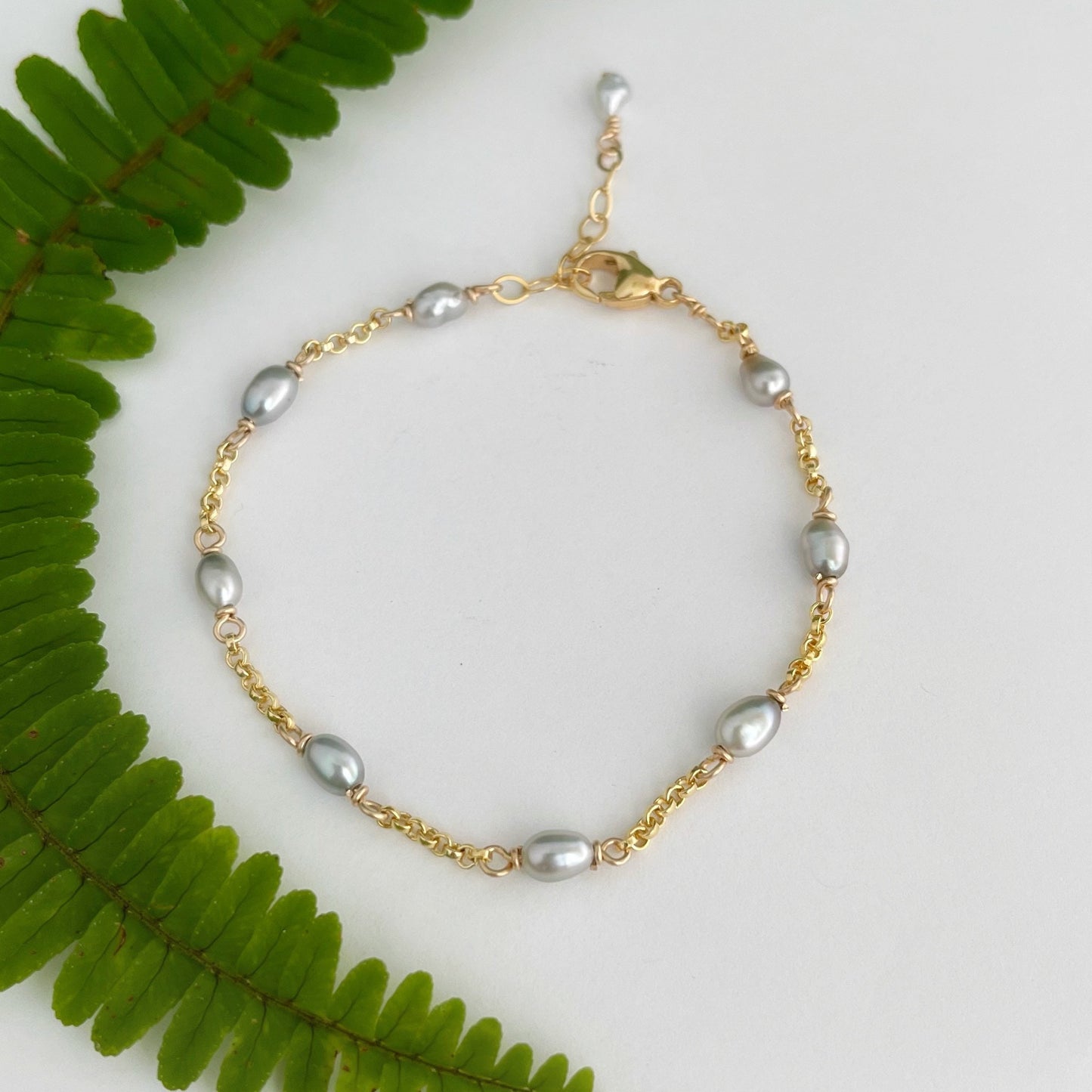Tahitian pearl bracelet • Keshi pearl link design • Sterling silver or gold filled