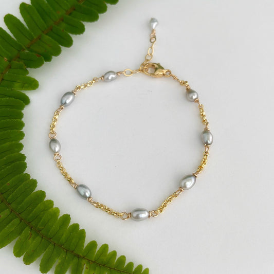 Tahitian Keshi Pearl Bracelet: Sterling Silver or Gold-Filled