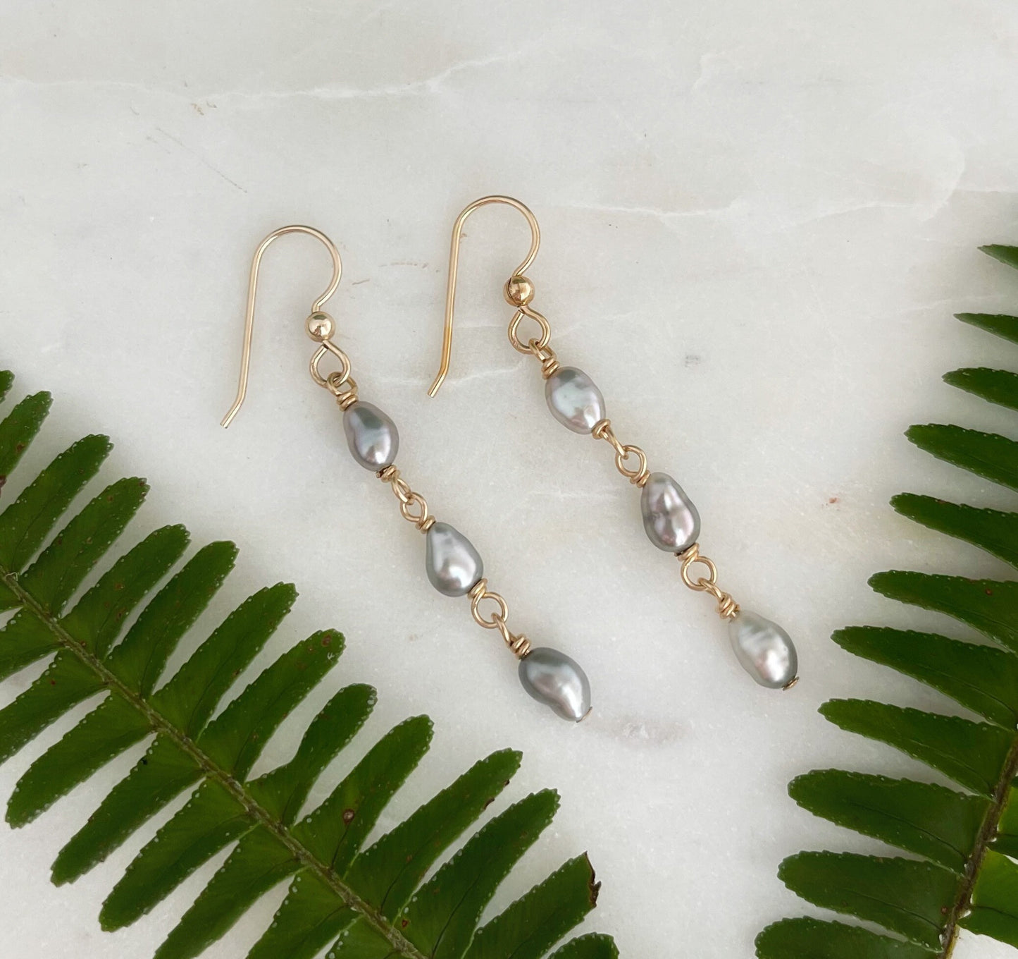 Tahitian Keshi Pearl Earrings • drop dangle design • Sterling silver or gold filled