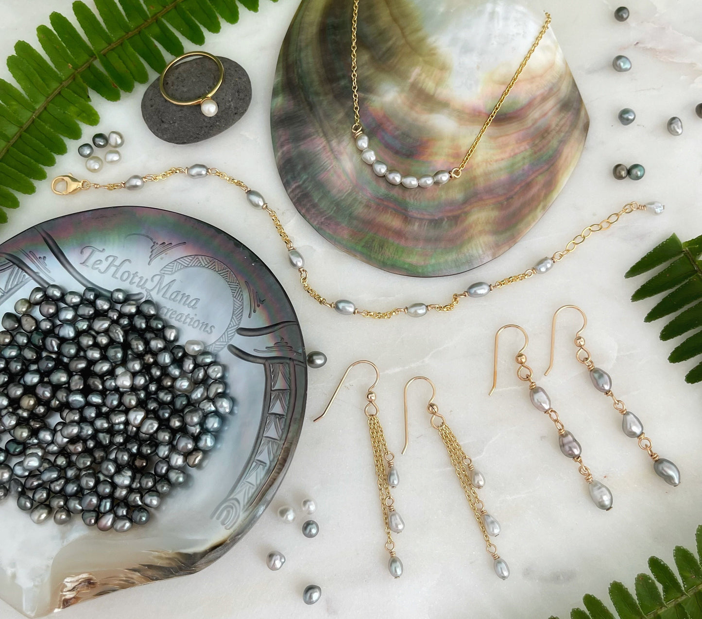 Sterling Silver Tahitian Keshis Pearl Dangle Earrings