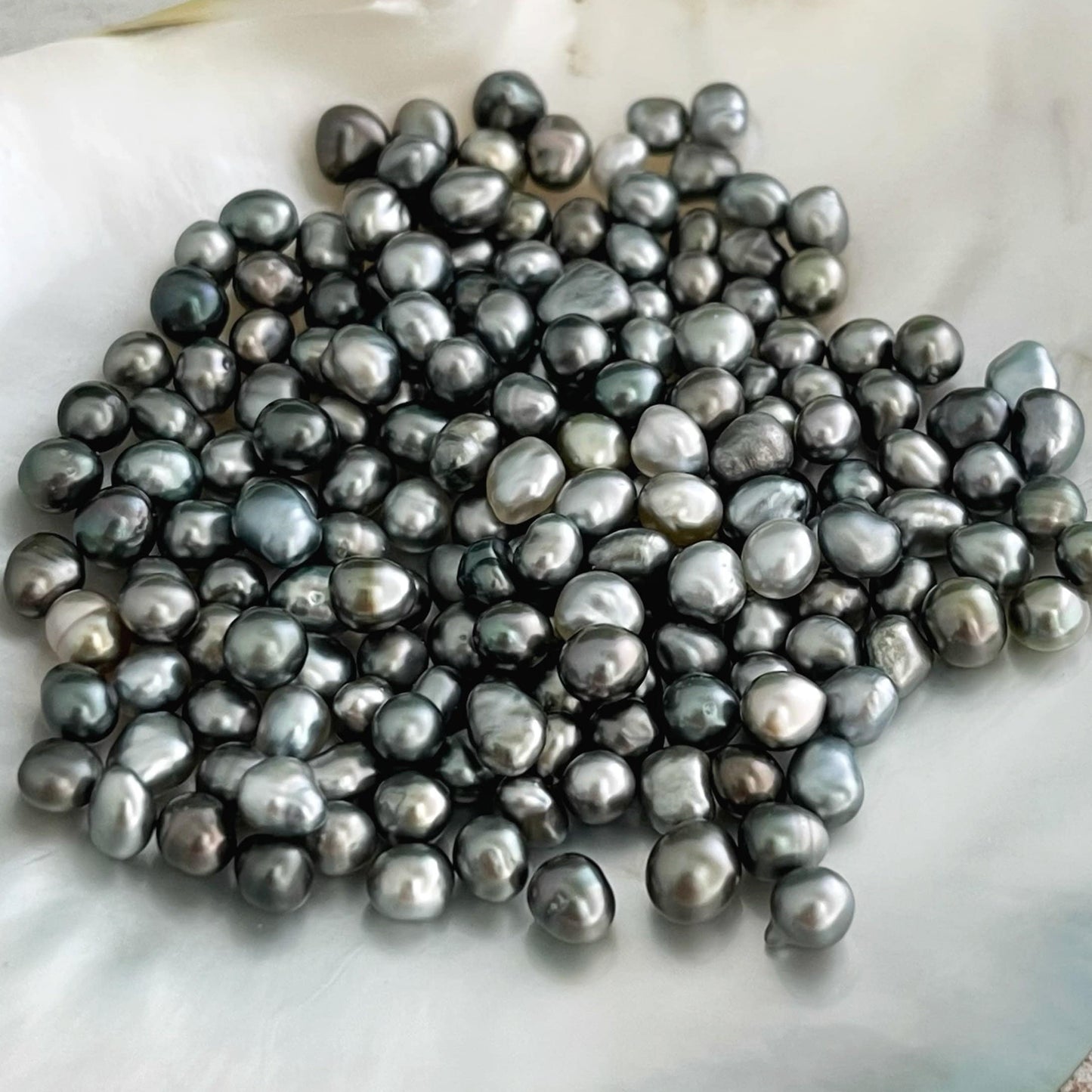 Sterling Silver Tahitian Pearl Choker: Keshi Station Necklace