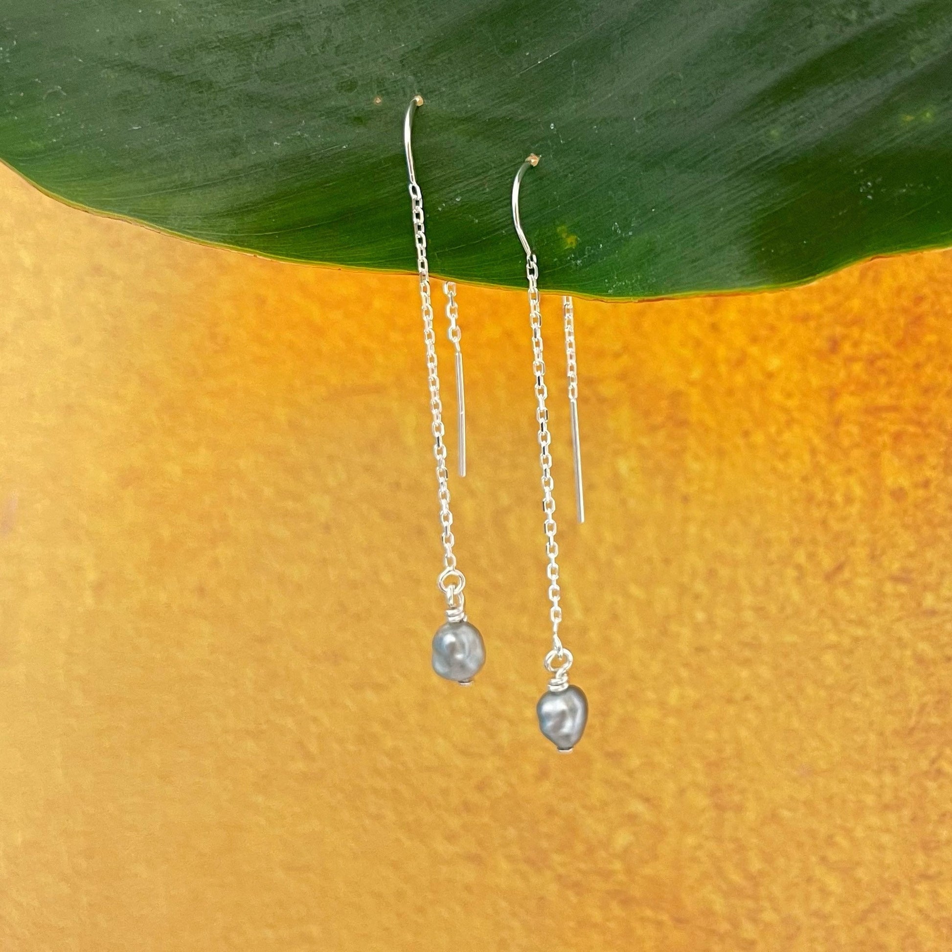 Tahitian Keshi Pearl Threader Earrings: Sterling Silver or Gold filled Dangles