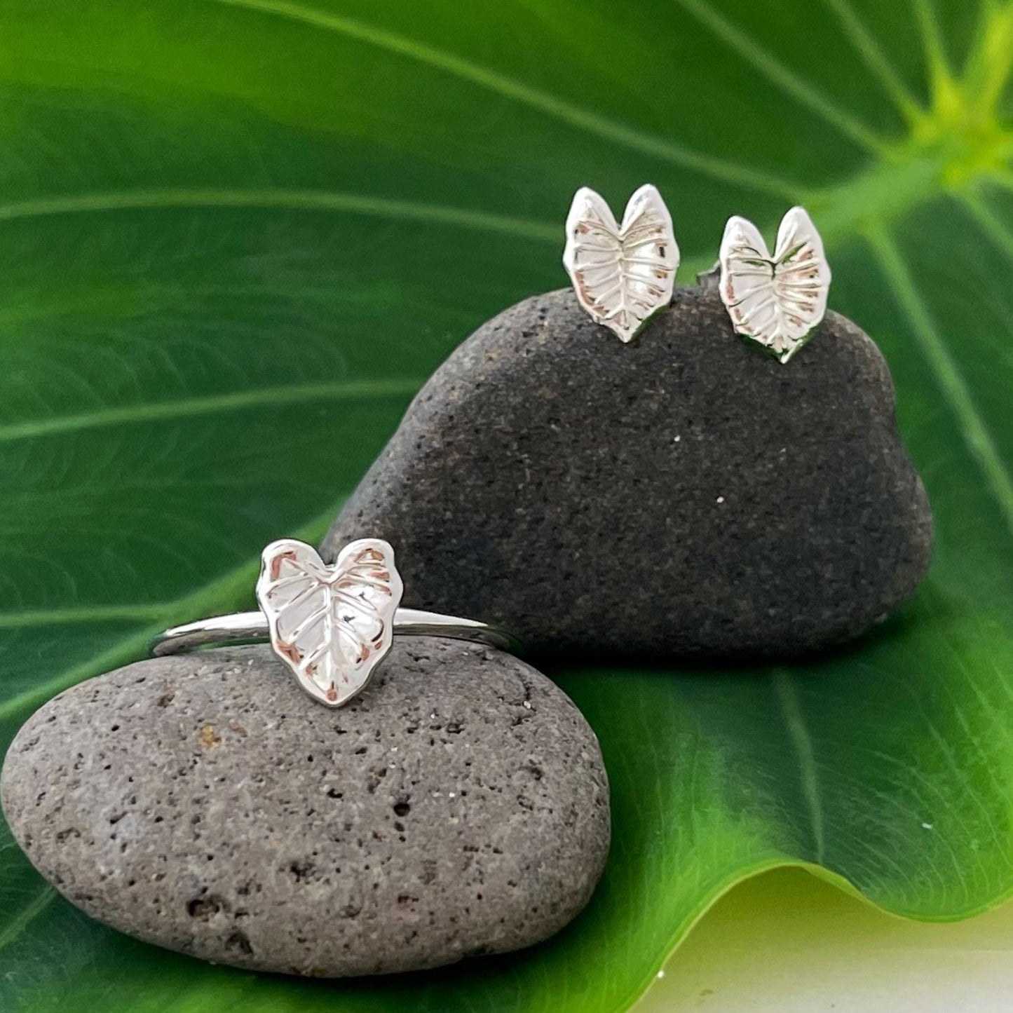 Kalo Leaf Stud Earrings: Hawaiian Jewelry • Gold vermeil or sterling silver