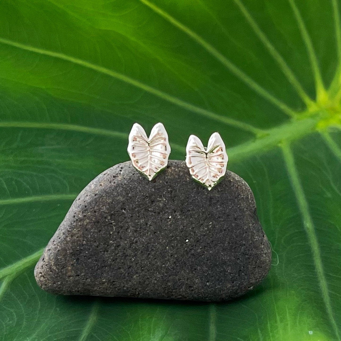 Kalo Leaf Stud Earrings: Hawaiian Jewelry • Gold vermeil or sterling silver