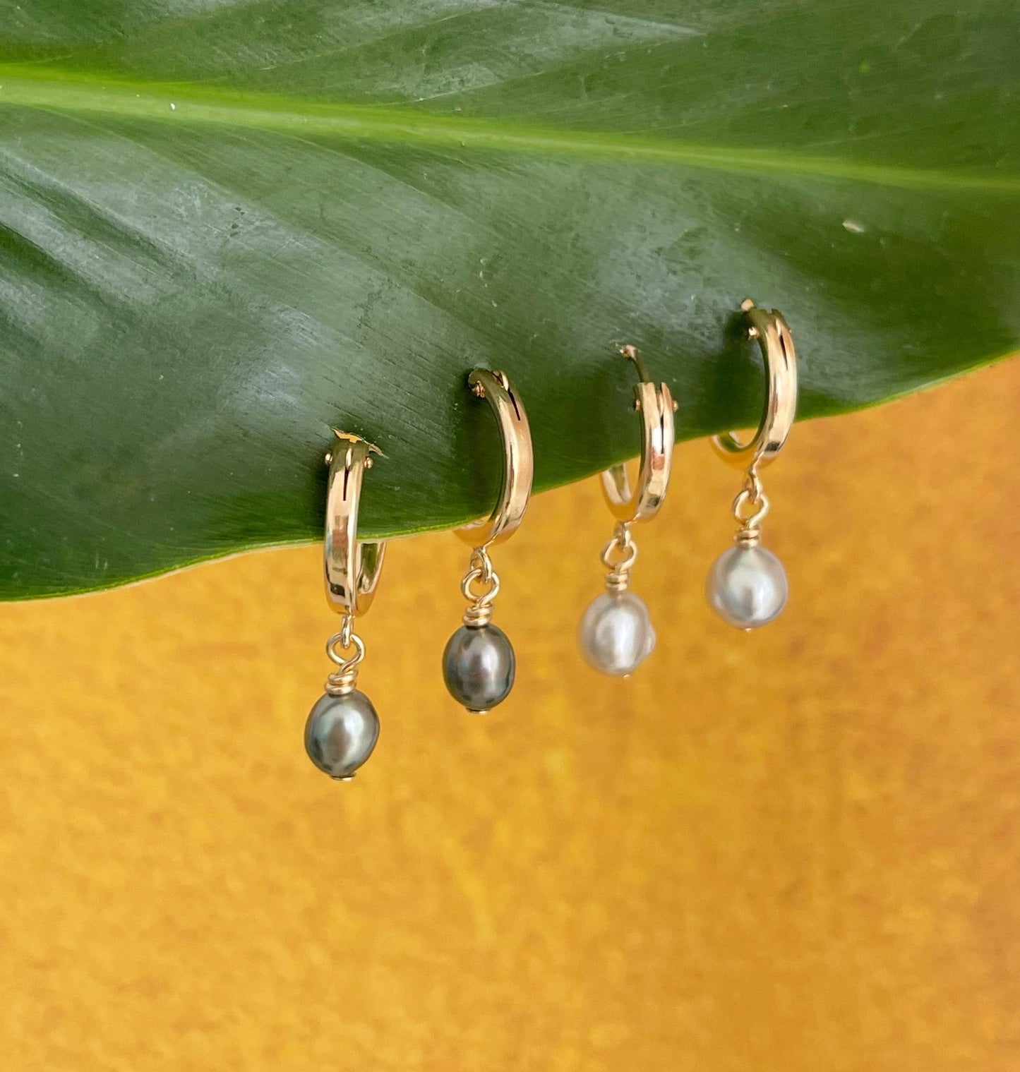 Tahitian Keshi pearl Earrings — Mini Hoop jewelry • Gold filled • Dainty Huggies