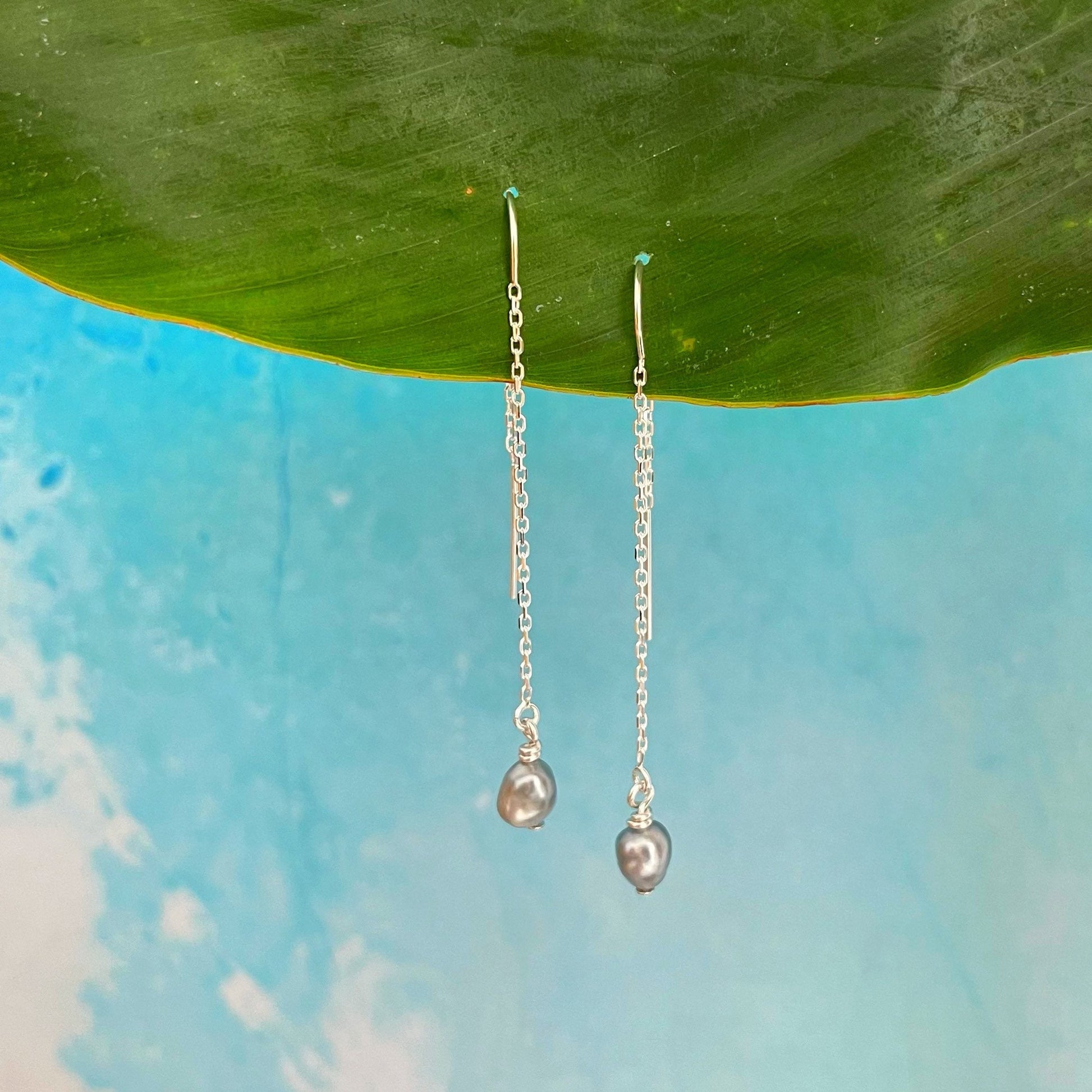 Tahitian Keshi Pearl Threader Earrings: Sterling Silver or Gold filled Dangles