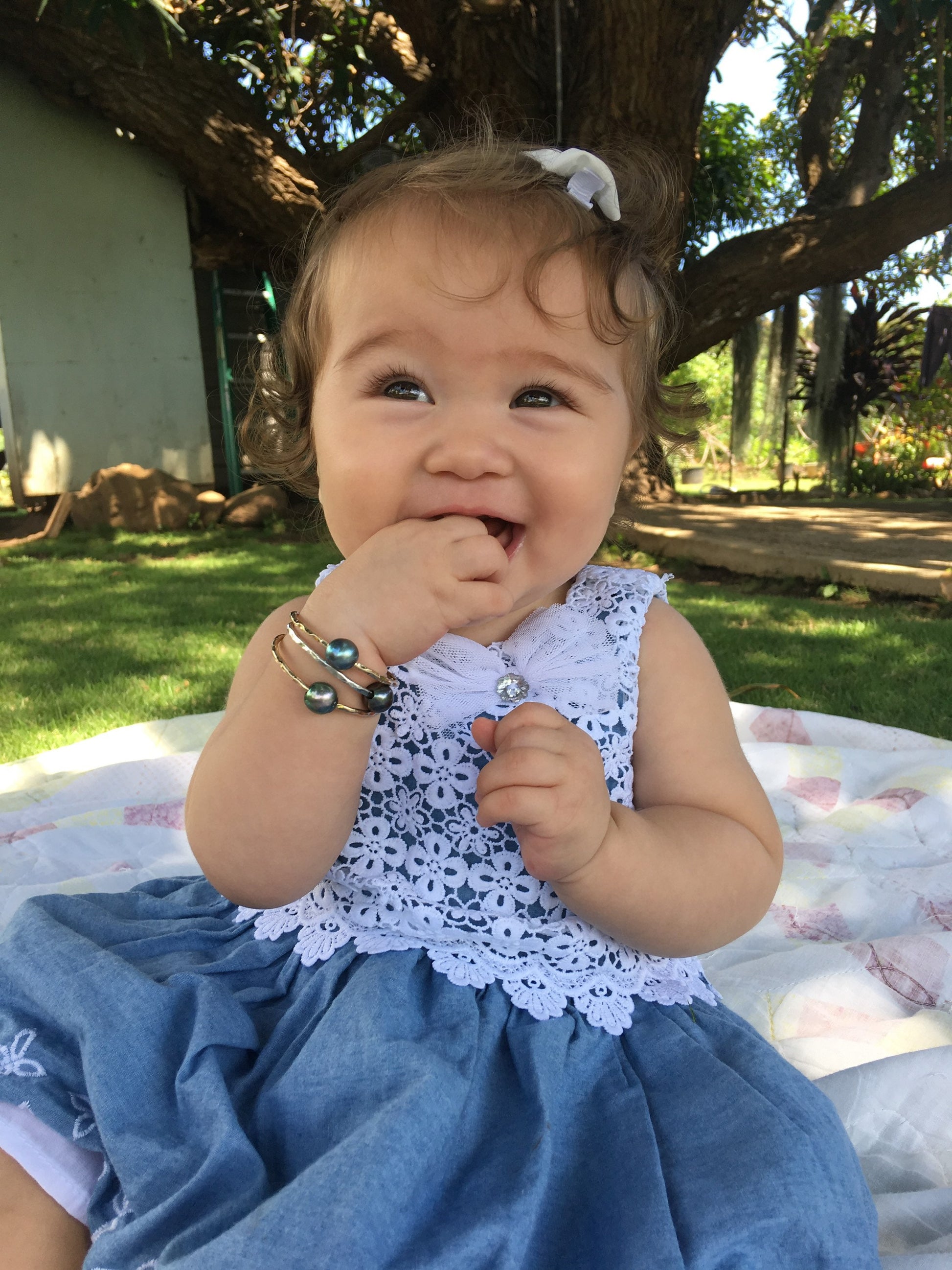 Tahitian Pearl Baby Bangle: 14k Gold-Filled Keiki Bracelet